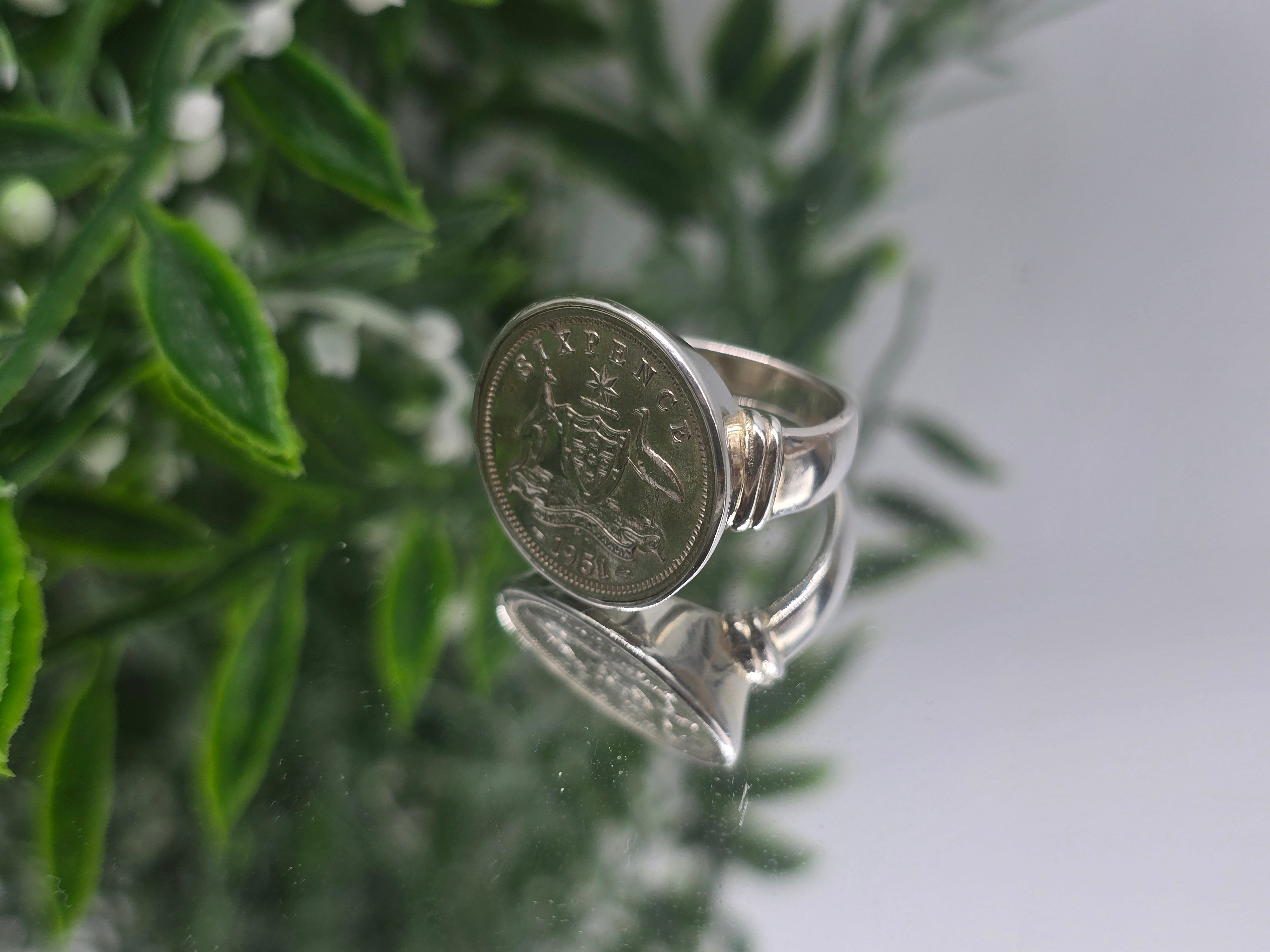 Memorable Australian Six Pence 1951 Silver Ring – Size 6 Crystal Wellness