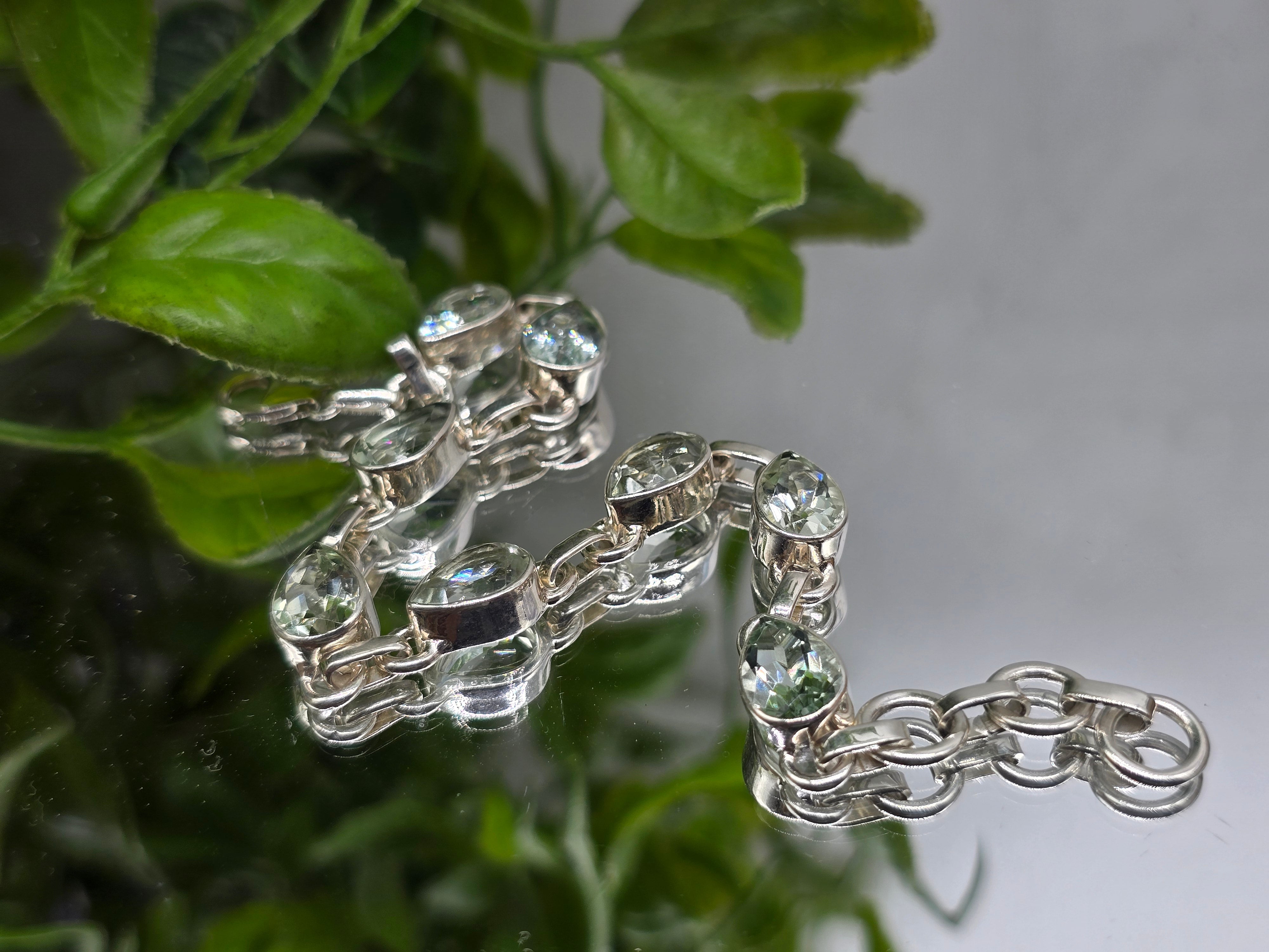High Grade Prasiolite 925 Sterling Silver Faceted Link Bracelet (Stone of Clear Disharmonious Energy) Crystal Wellness