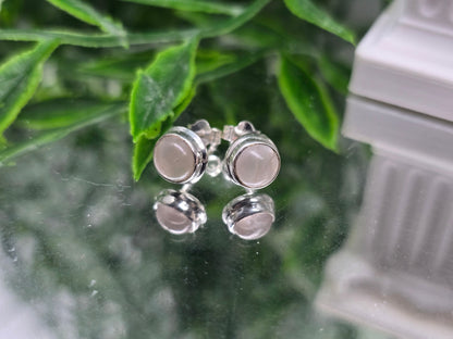Rose Quartz 925 Sterling Silver 5mm Stud Earrings Crystal Wellness