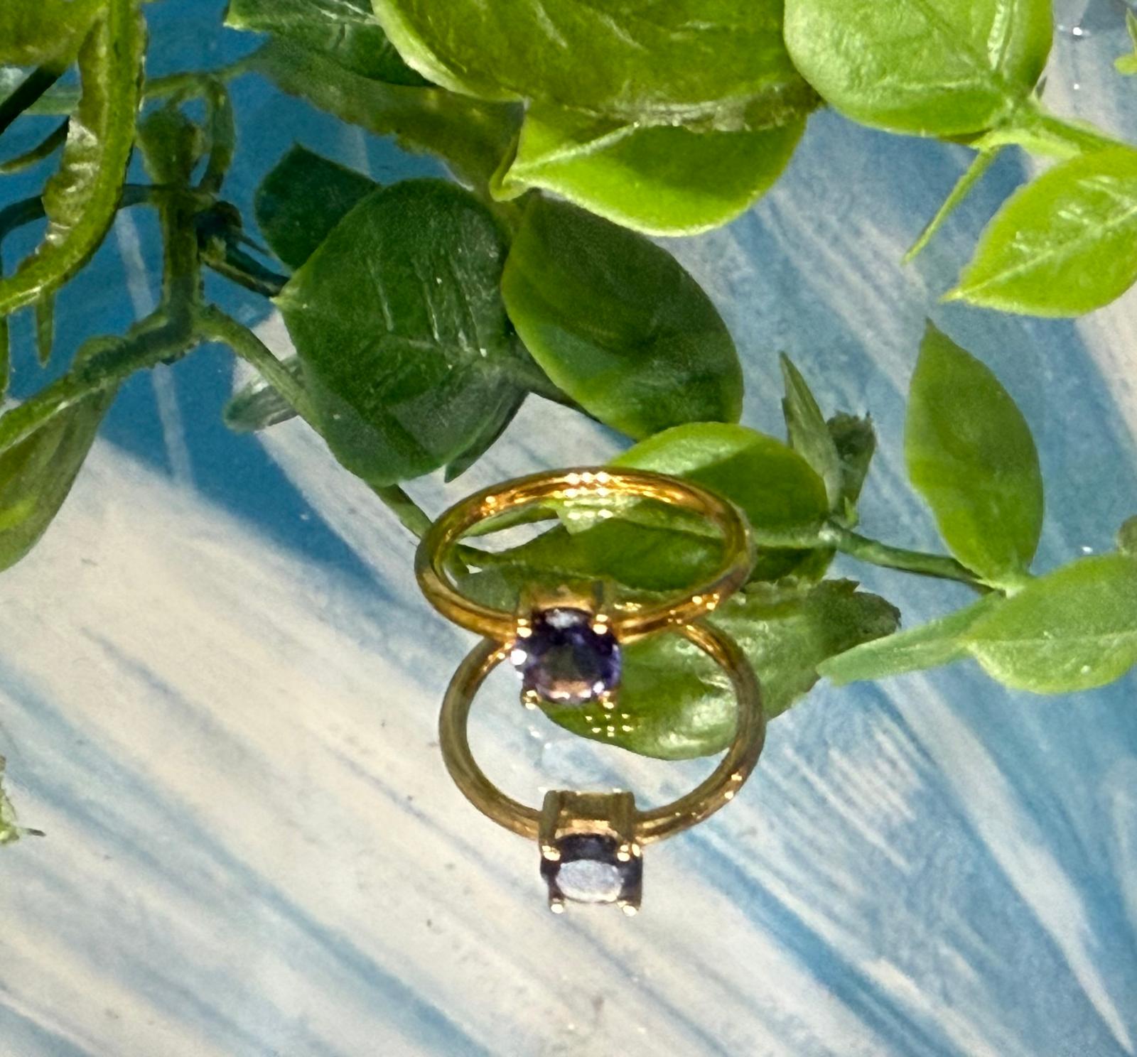 Iolite Round Solitaire Ring in 18ct Gold Vermeil – Size 3 (Vision, Intuition, and Spiritual Awakening) Crystal Wellness