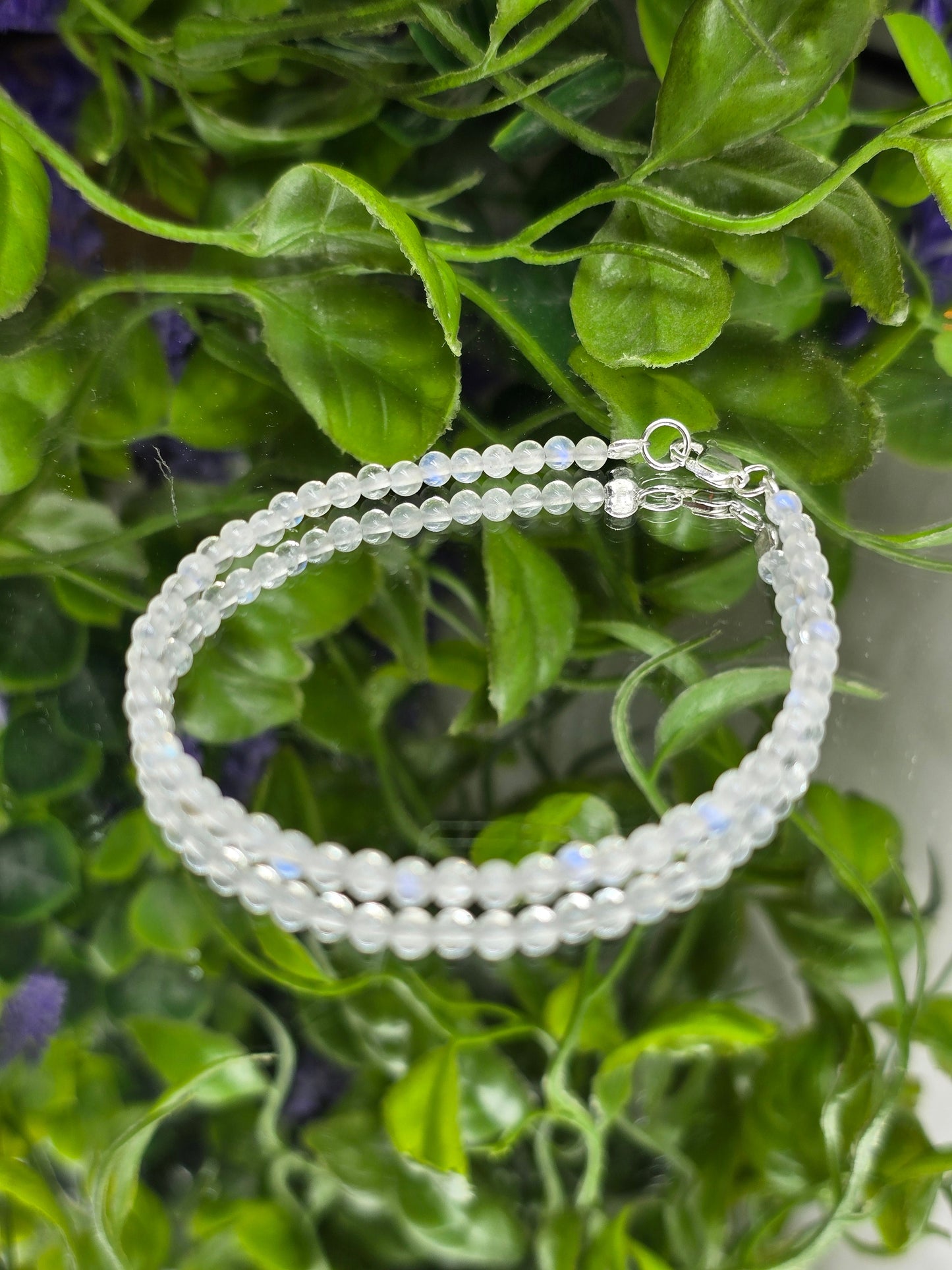Moonstone 3mm Bead Sterling Silver Bracelet – Lunar Intuition, Divine Feminine & Sacred New Beginnings Crystal Wellness