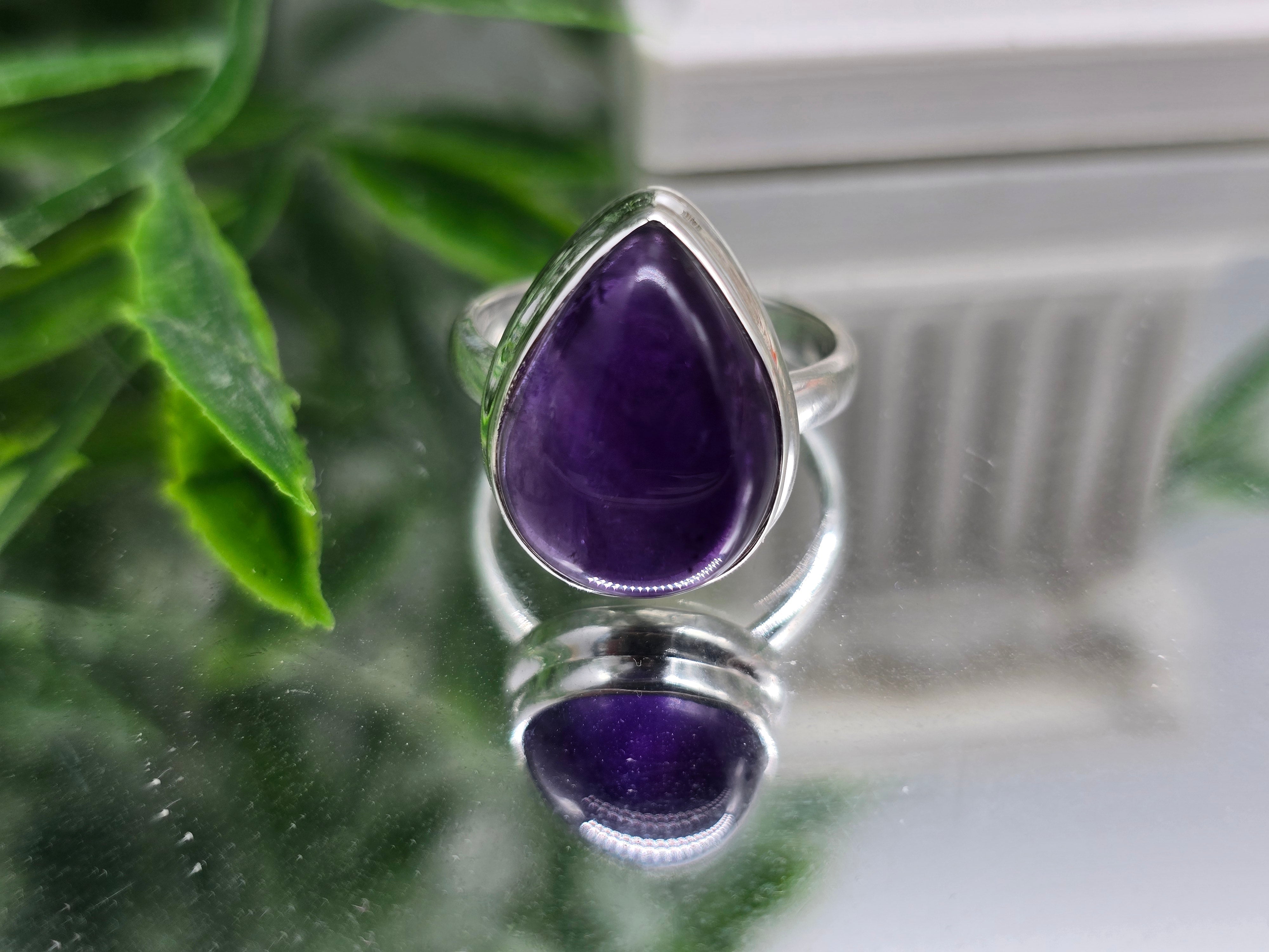 Premium Amethyst 925 Sterling Silver Ring – Stone Of Spiritual Clarity & Inner Peace | Size 5.5 Crystal Wellness
