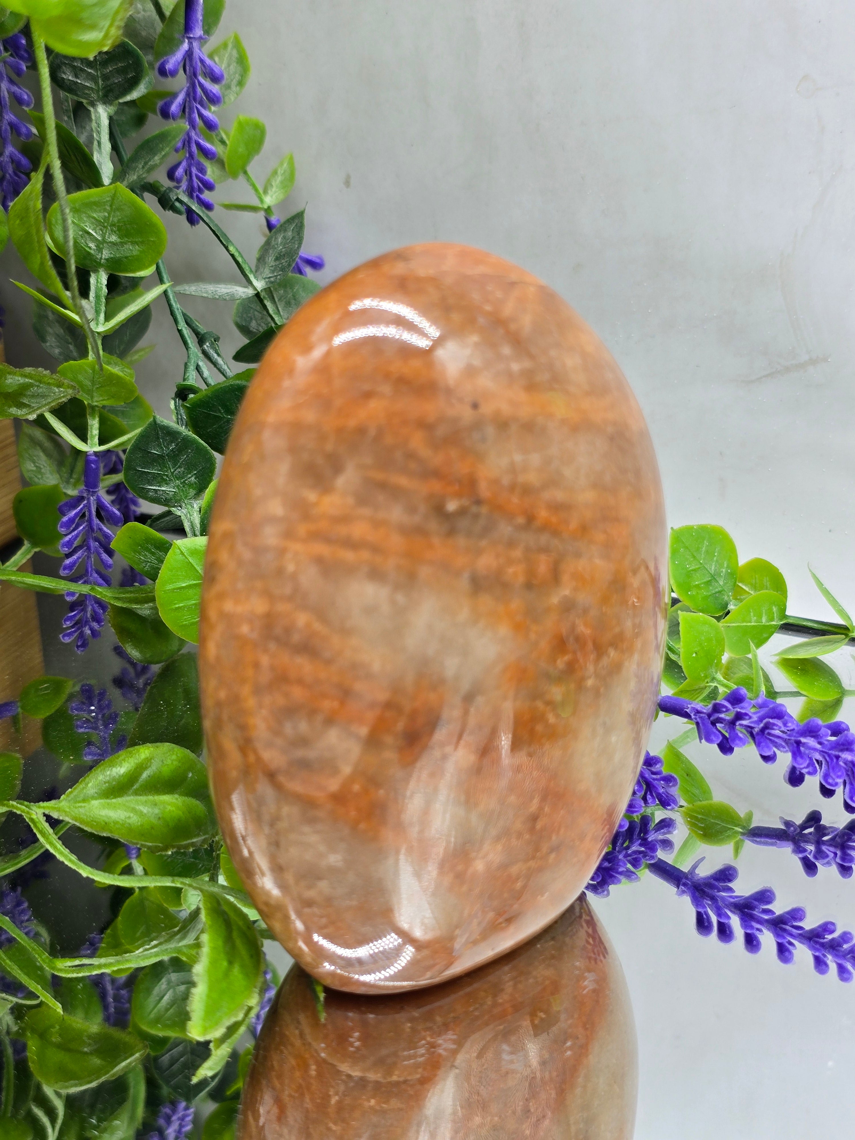 Peach Moonstone Freeform Standing Stone – Madagascan Divine Feminine Healing Crystal | 10.5cm × 7.5cm Crystal Wellness