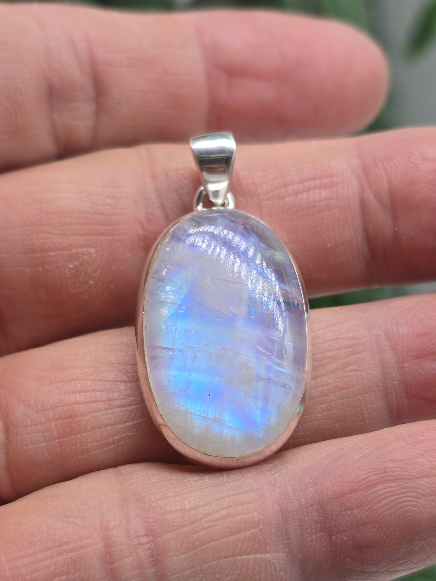 Natural Blue Fire Moonstone 925 Sterling Silver Pendant 30 × 20mm (Stone of New Beginnings, Intuition & Feminine Energy) Crystal Wellness