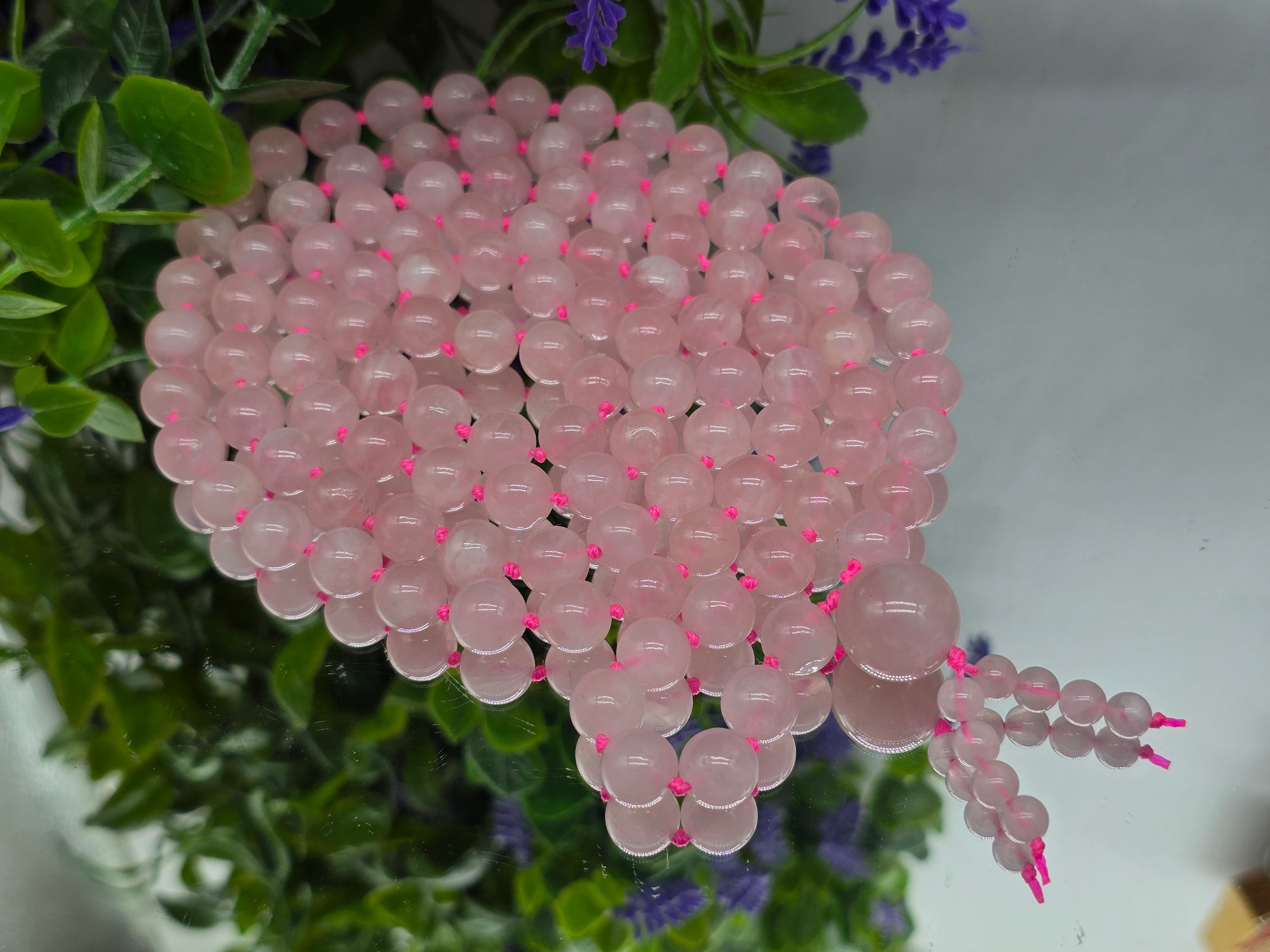 Handcrafted Natural 10mm Knotted Rose Quartz 108 Mala Beads – Stone of Unconditional Love, Compassion & Emotional Healing Crystal Wellness