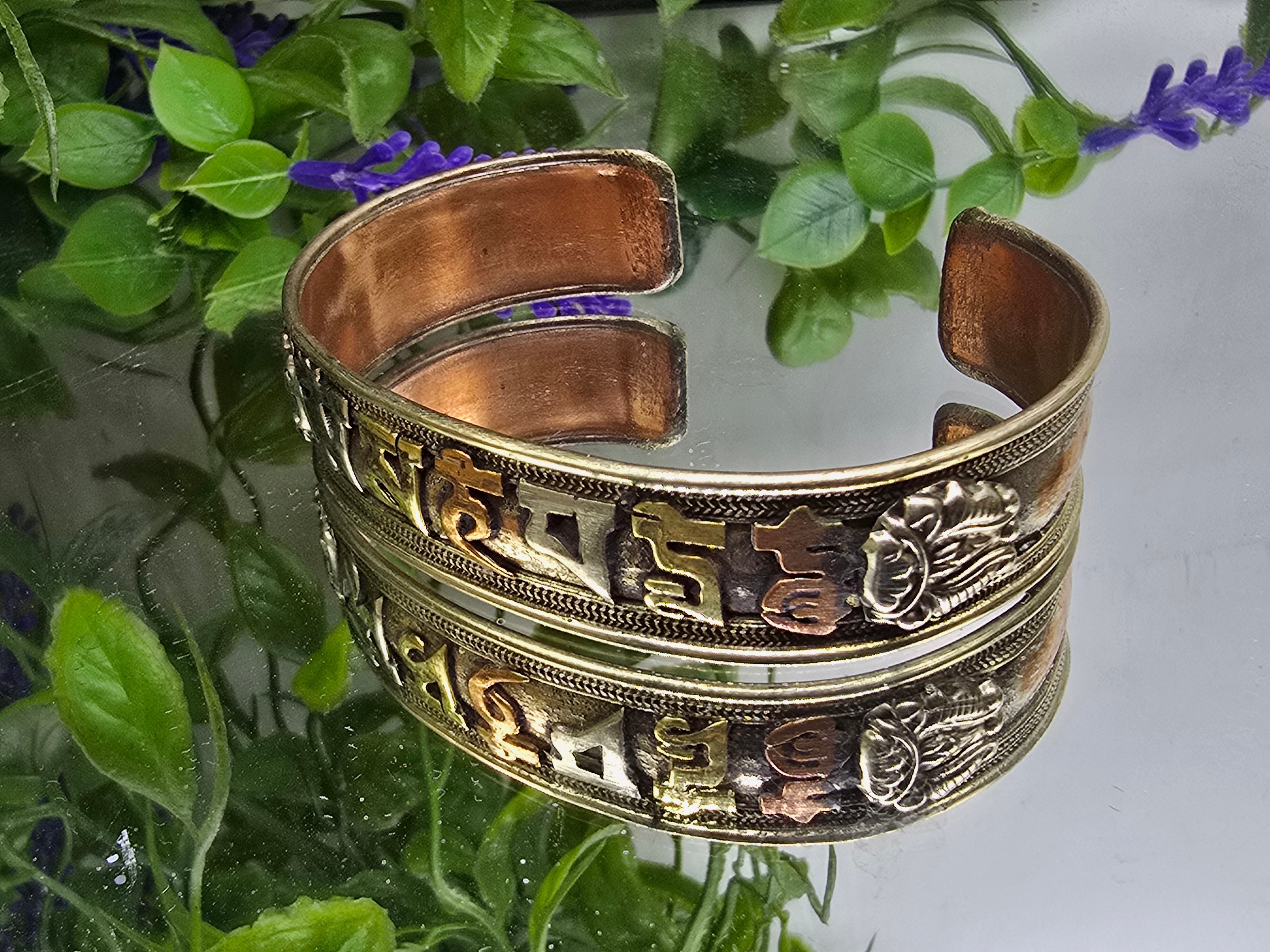 Tibetan Mantra Copper Bangle – Om Mani Padme Hum Healing Bracelet for Protection & Balance Crystal Wellness