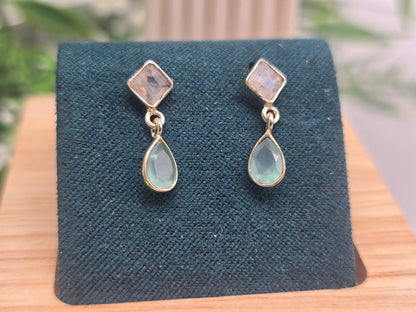 Rose Quartz & Fluorite Drop 925 Sterling Silver Studs (Stone of Love & Clarity) Crystal Wellness