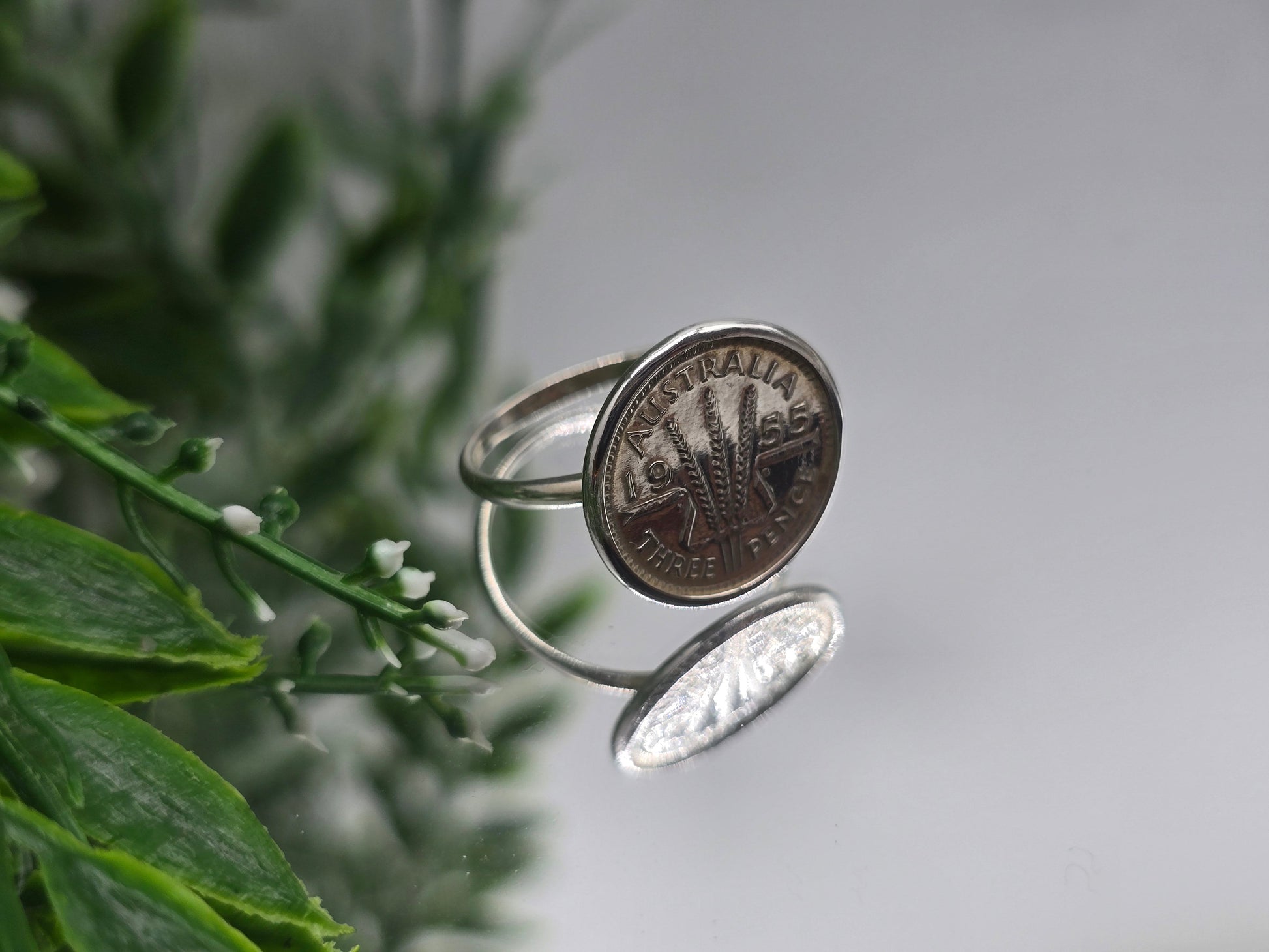 Memorable 1955 Australian Threepence Silver Coin Ring – Size 9 Crystal Wellness
