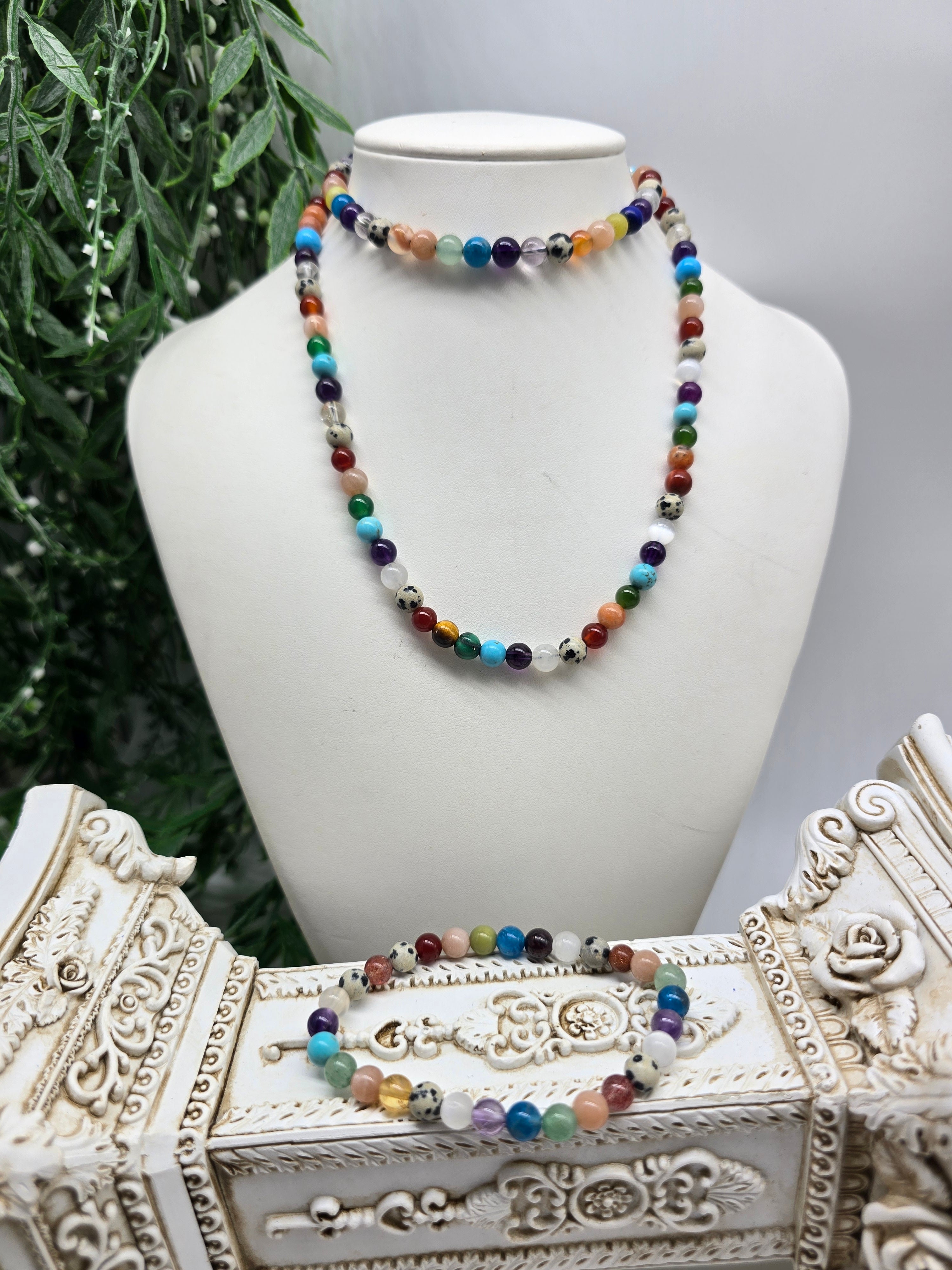 7 Chakra Harmony Necklace Set with Bracelet (Stone of Alignment & Energy Flow) Crystal Wellness