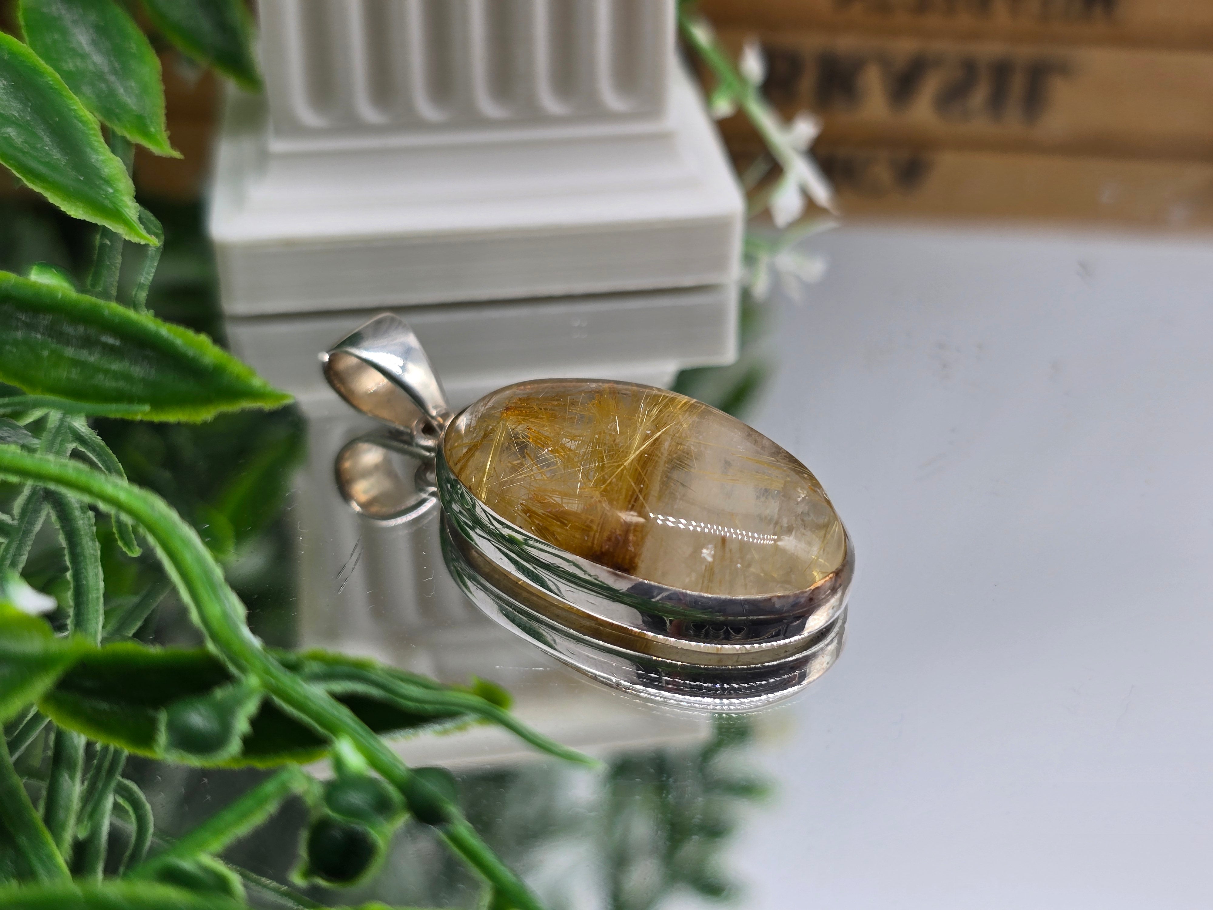 ✨ Golden Rutilated Quartz 925 Sterling Silver Pendant – Manifestation & Abundance Crystal for Empowered Clarity Crystal Wellness