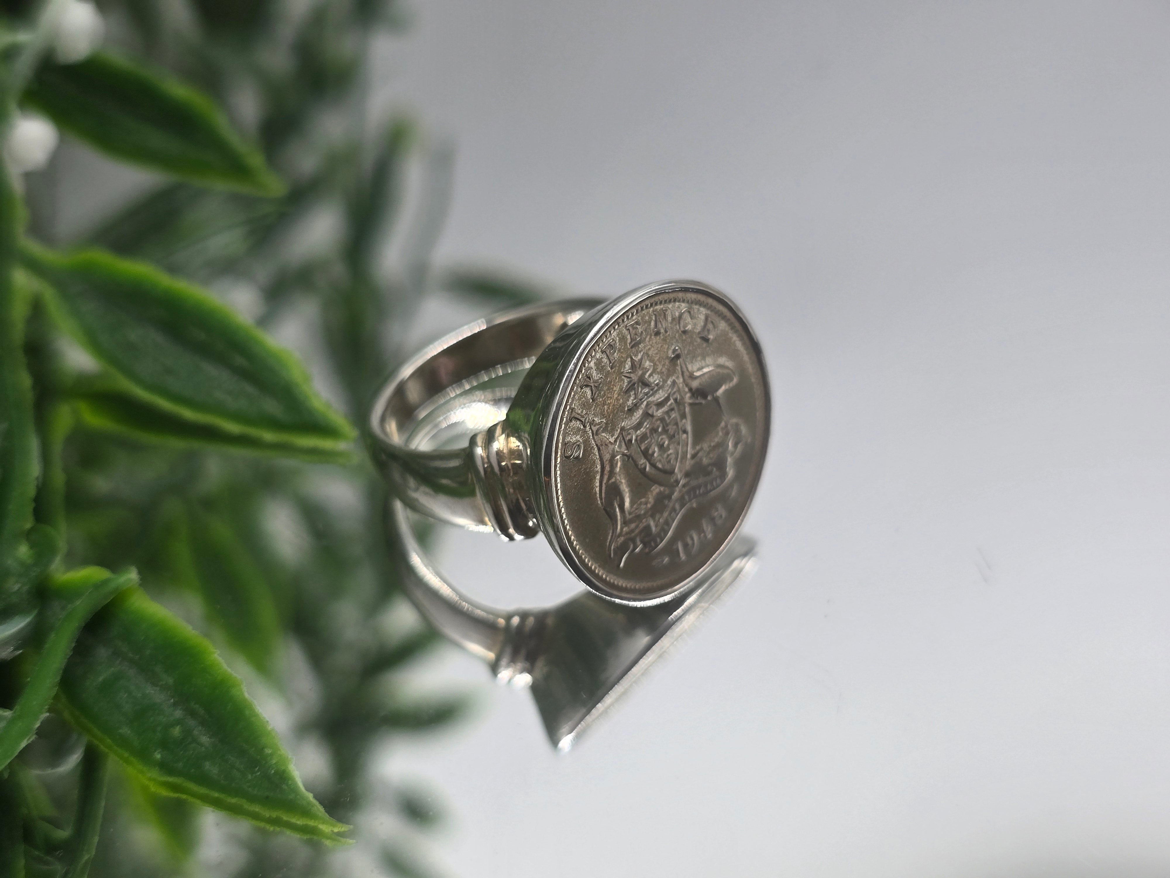 Memorable Australian Six Pence 1948 Silver Ring – Size 7 Crystal Wellness