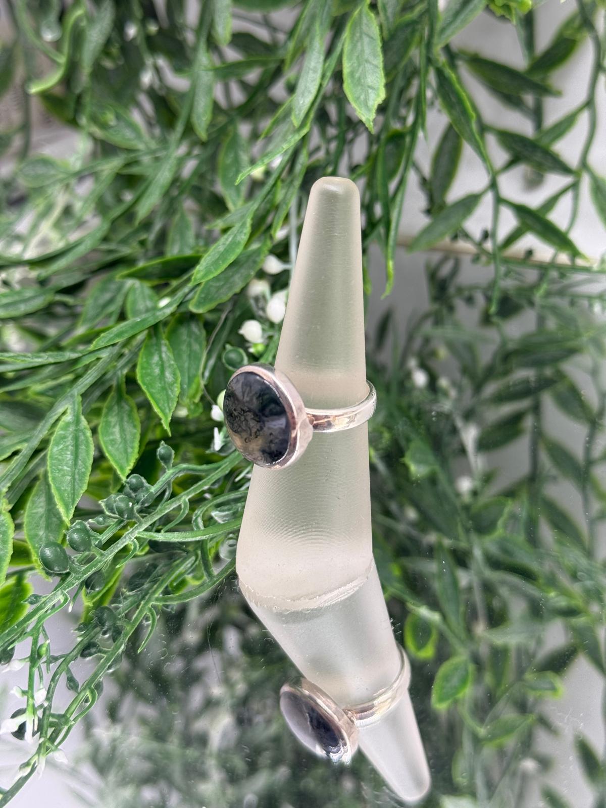 Earth Whisper New Beginning – Moss Agate 925 Sterling Silver Ring (Size 6) Crystal Wellness