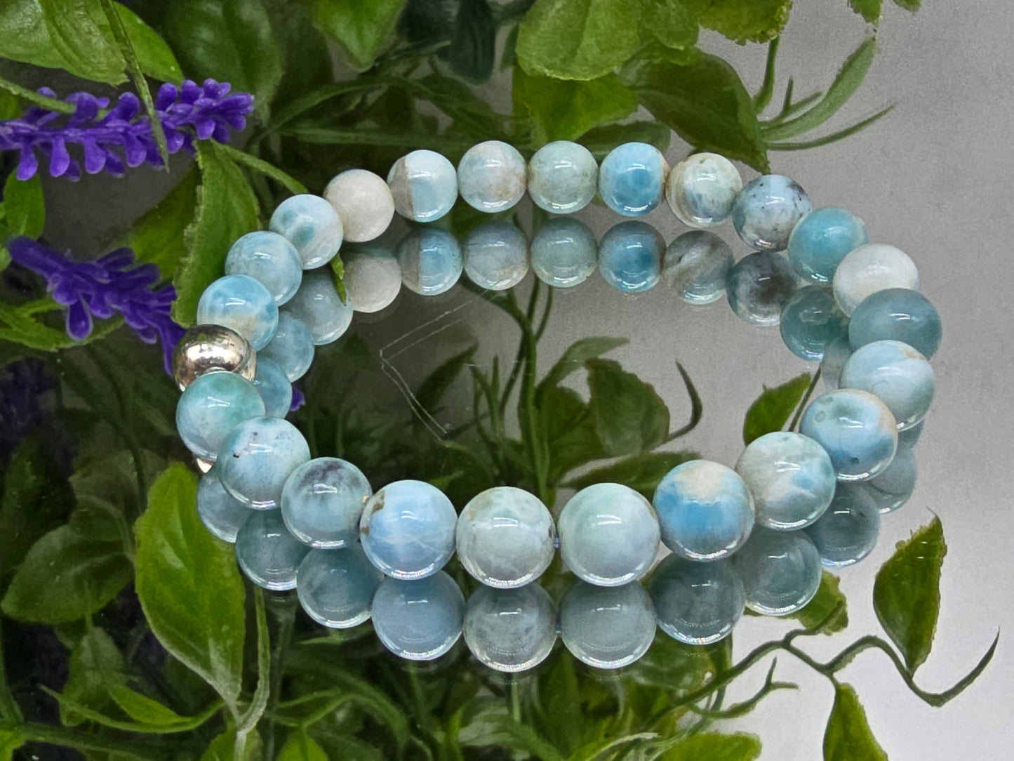 Larimar 8mm Beads Bracelet (Stone of Divine Feminine Calm) Crystal Wellness