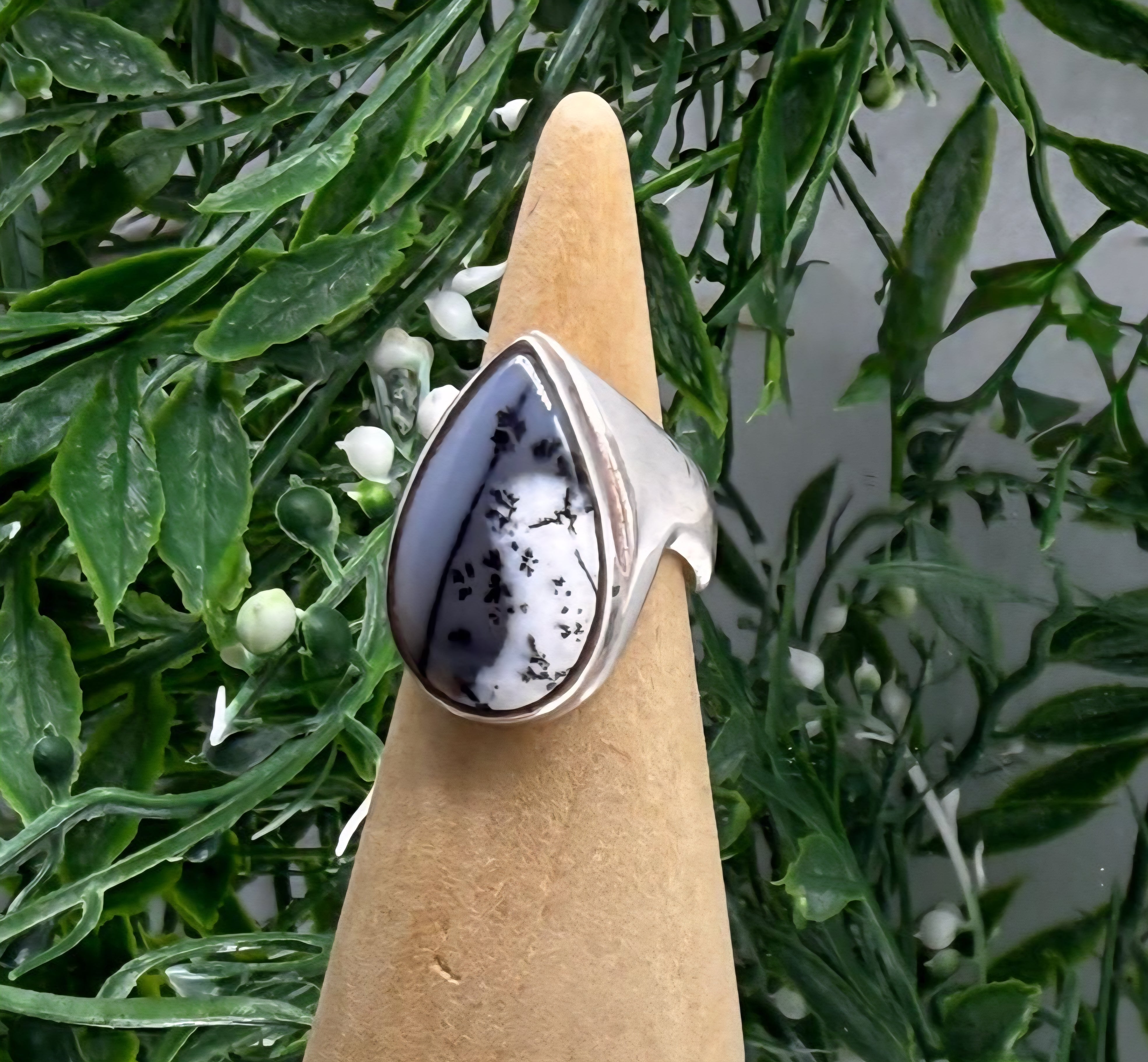 Dendritic Opal 925 Sterling Silver Ring – Size 6 | Stone of Inner Clarity & Growth Crystal Wellness