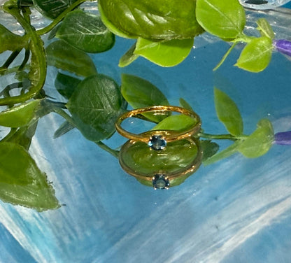 London Blue Topaz Round Solitaire Ring in 18ct Gold Vermeil – Size 8 (Truth, Wisdom, and Calm Communication) Crystal Wellness