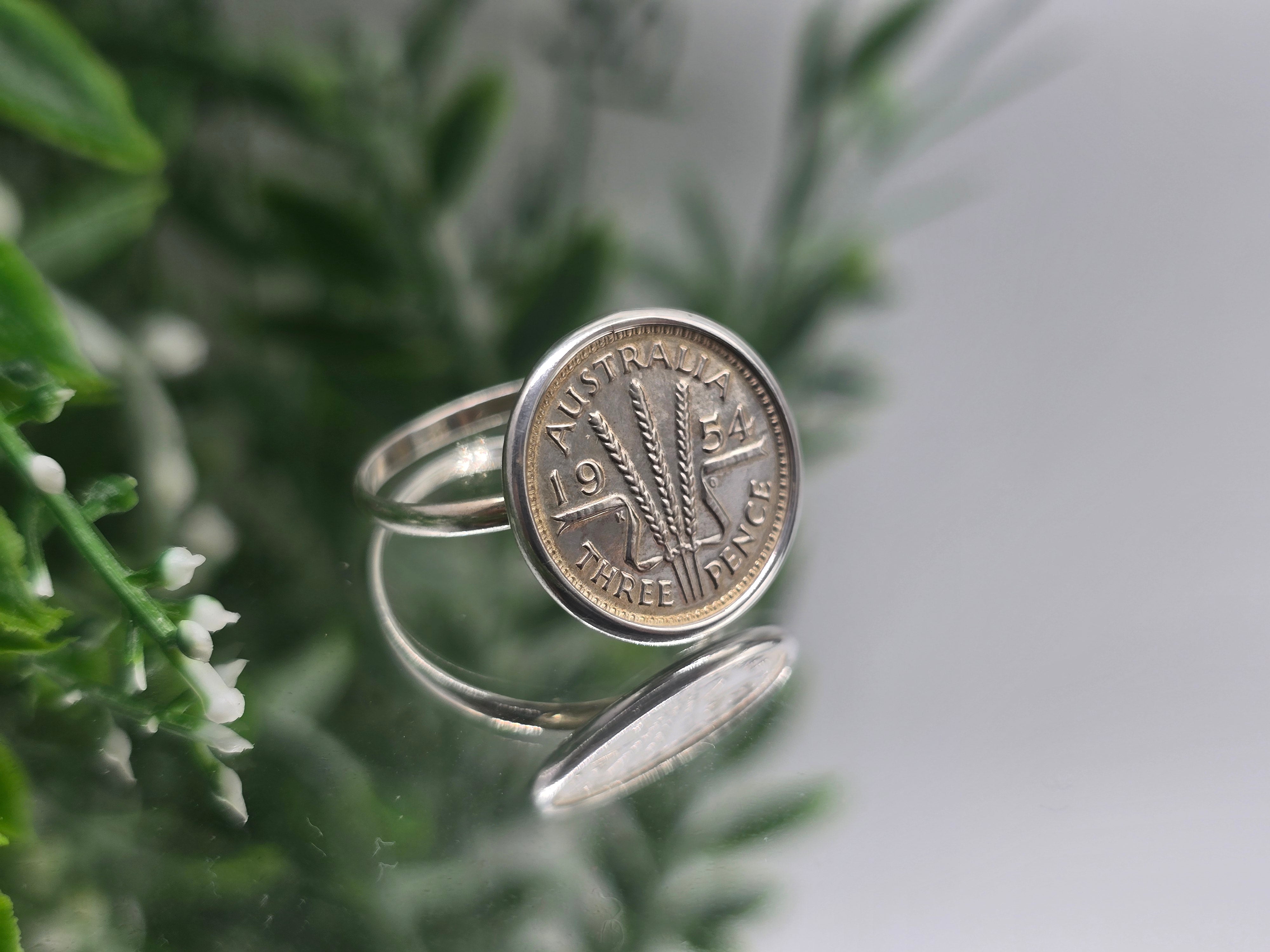 Australian Three Pence 1954 Silver Ring – Size 9.5 Crystal Wellness