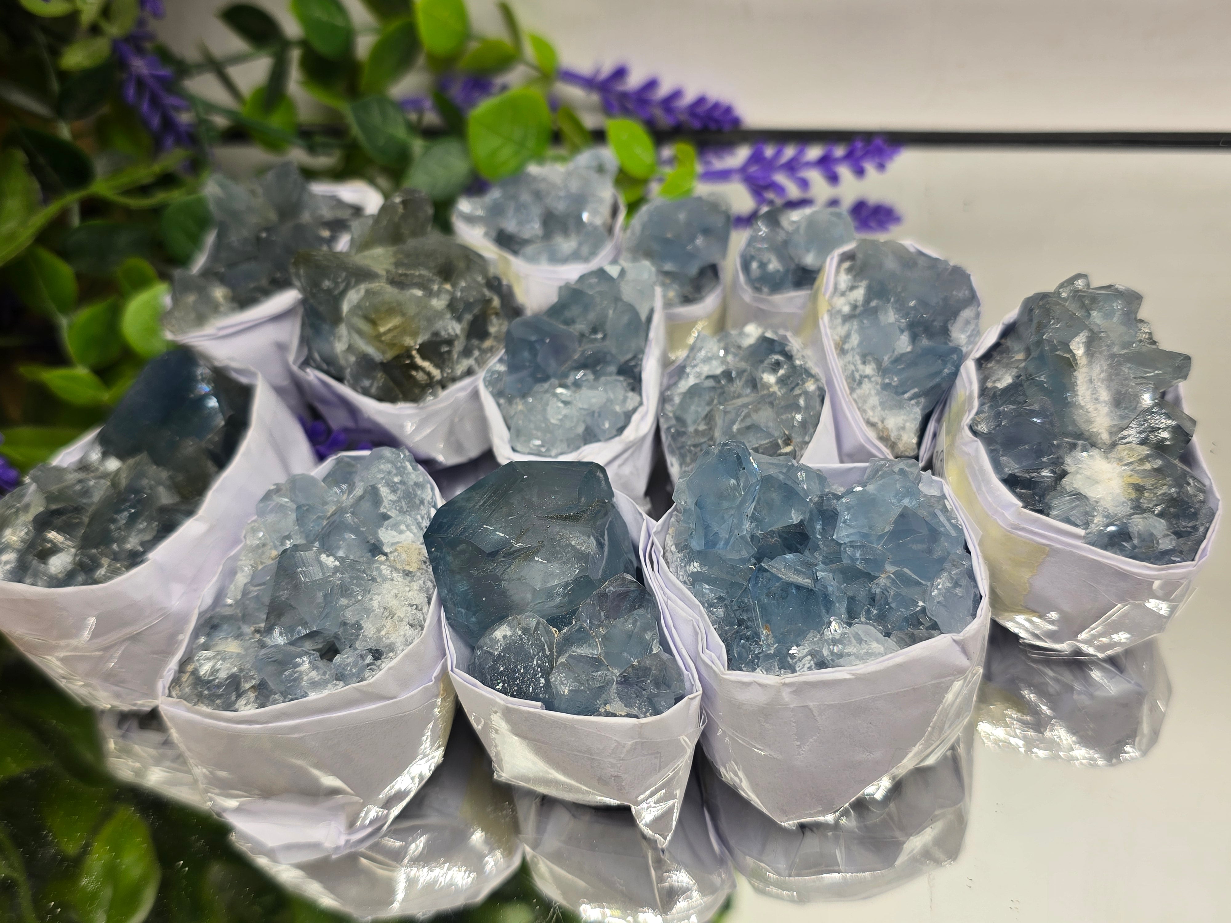 Celestite Small Cluster Collection – Natural Sky Blue Crystal Variety Sizes Crystal Wellness
