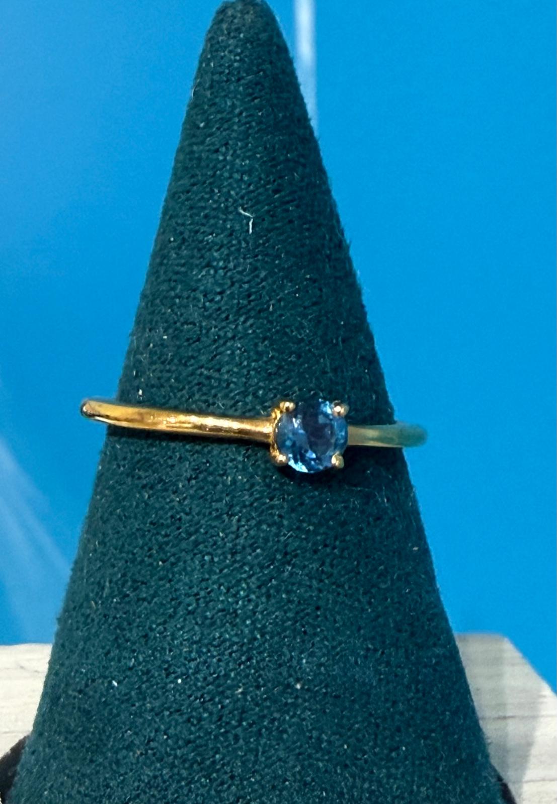 London Blue Topaz Round Solitaire Ring in 18ct Gold Vermeil – Size 8 (Truth, Wisdom, and Calm Communication) Crystal Wellness