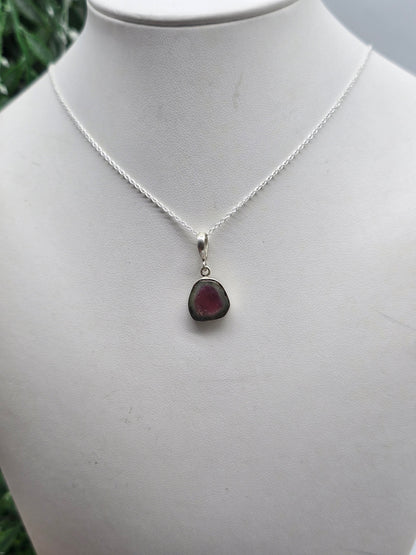 Rare Natural Watermelon Tourmaline 925 Silver Pendant - Chain Included (Stone of Heart Harmony) Crystal Wellness