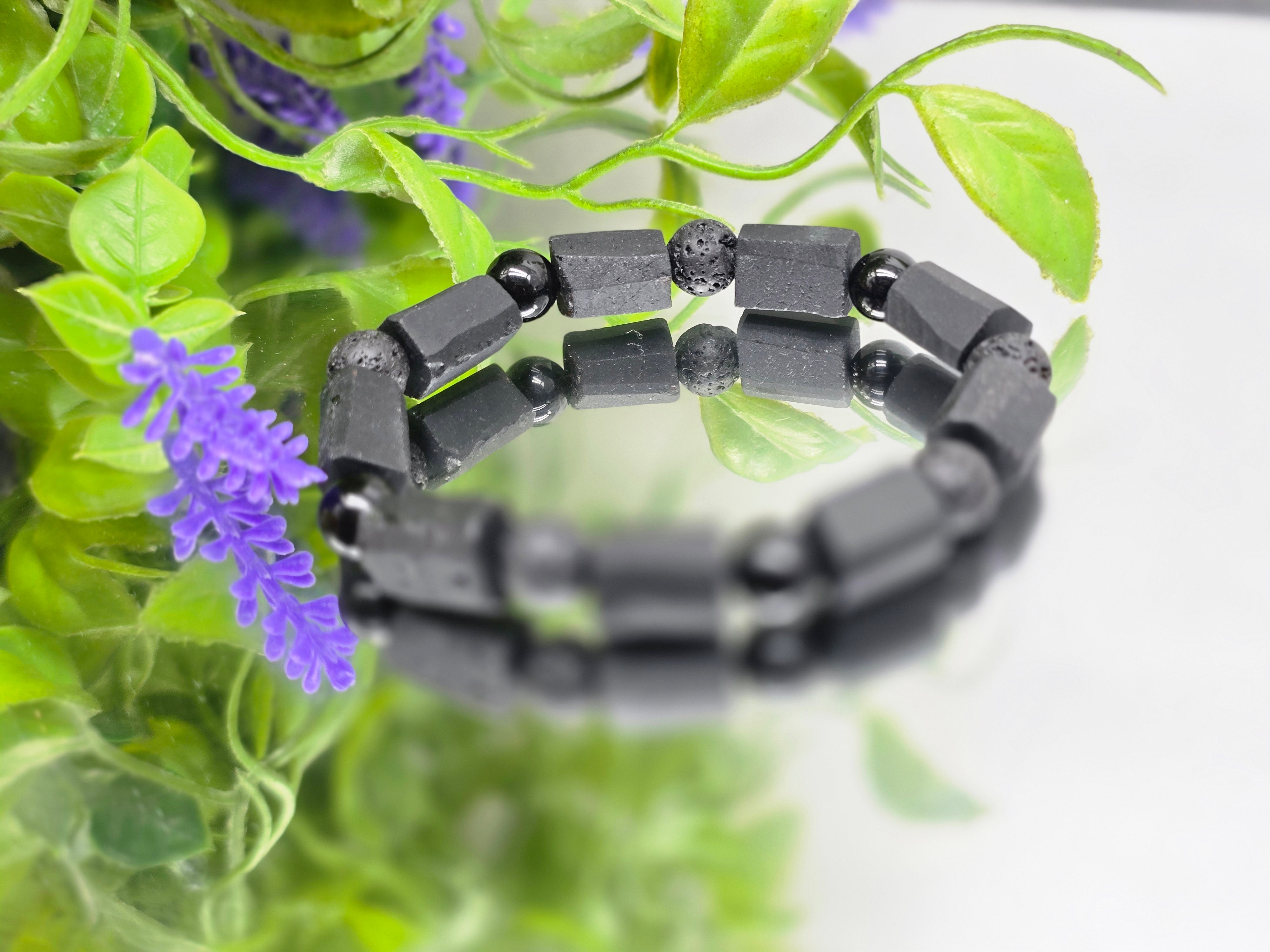 ⭐ Black Tourmaline, Black Obsidian & Lava Stone Bracelet – Protection, Grounding & Strength (8mm) Crystal Wellness