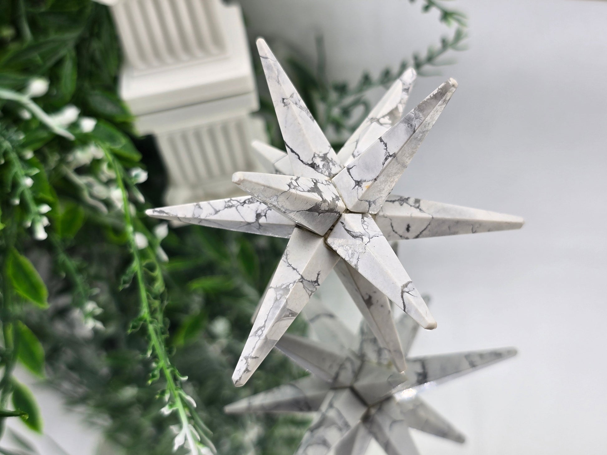 White Howlite 12-Point Merkabah Star – “Temple of Inner Peace” Crystal Wellness