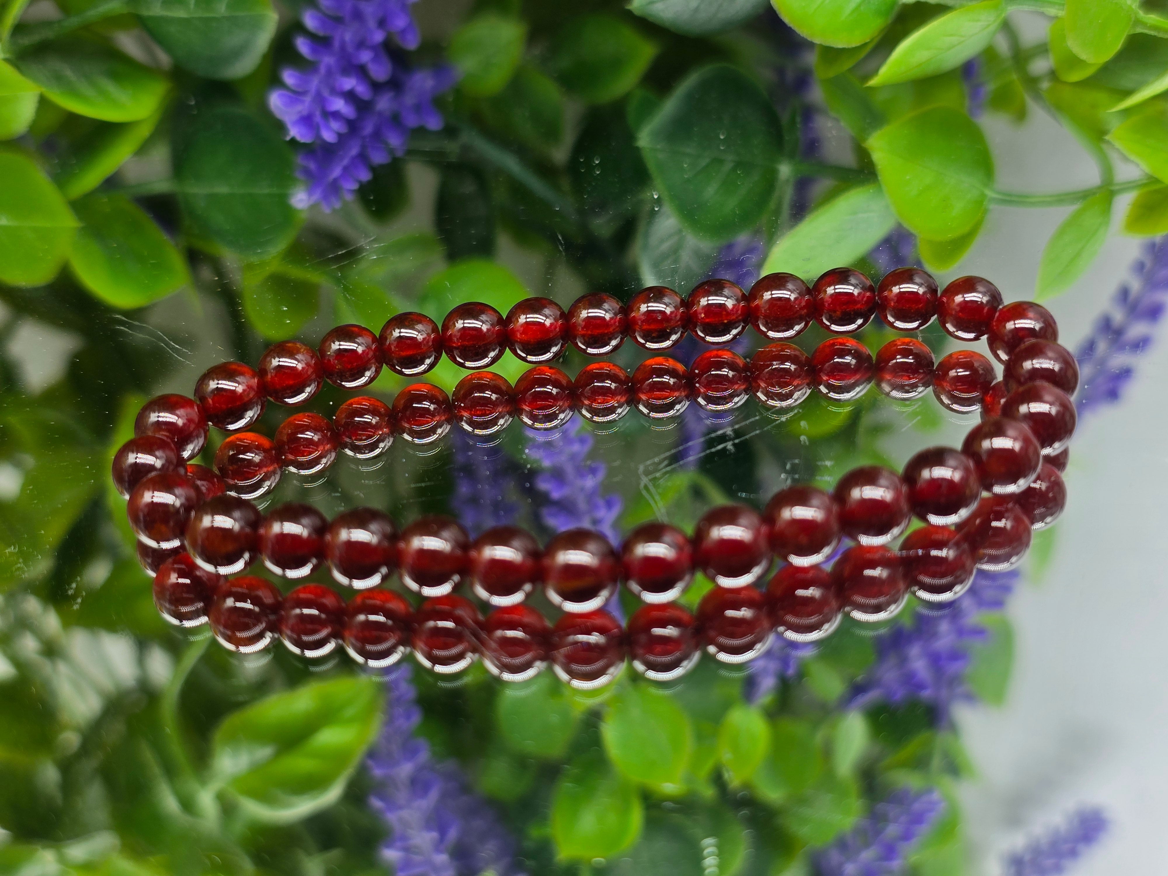 Highest Quality of Natural Garnet 6mm Beads Bracelet (Stone of Passion, Strength & Vitality) Crystal Wellness