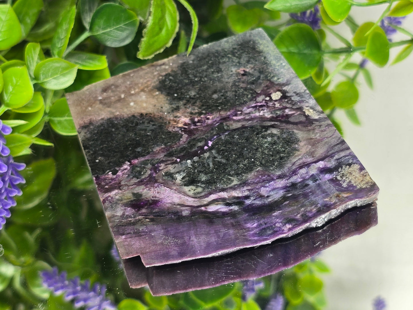 Natural Charoite Slab – 8.5 × 7.5 cm | Stone of Dragon for Transformation, Protection & Spiritual Awakening Crystal Wellness