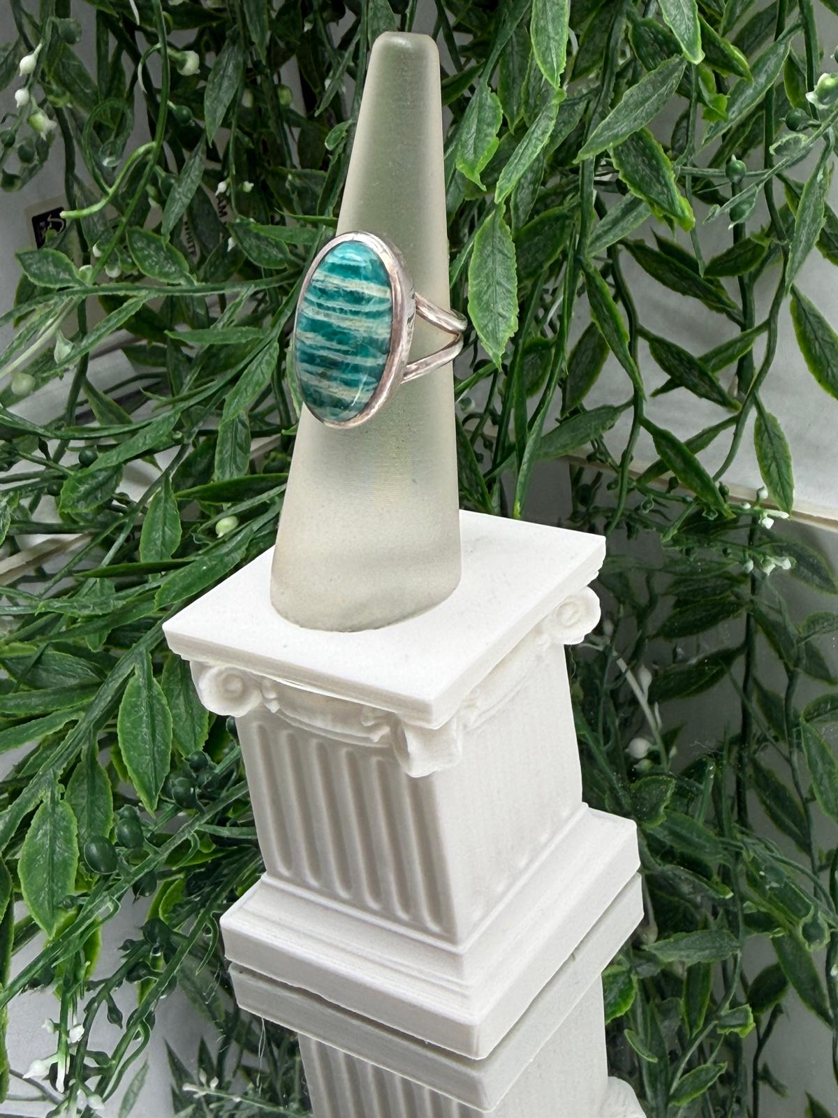 Ocean Calm – Amazonite 925 Sterling Silver Ring (Size 5.5) Crystal Wellness