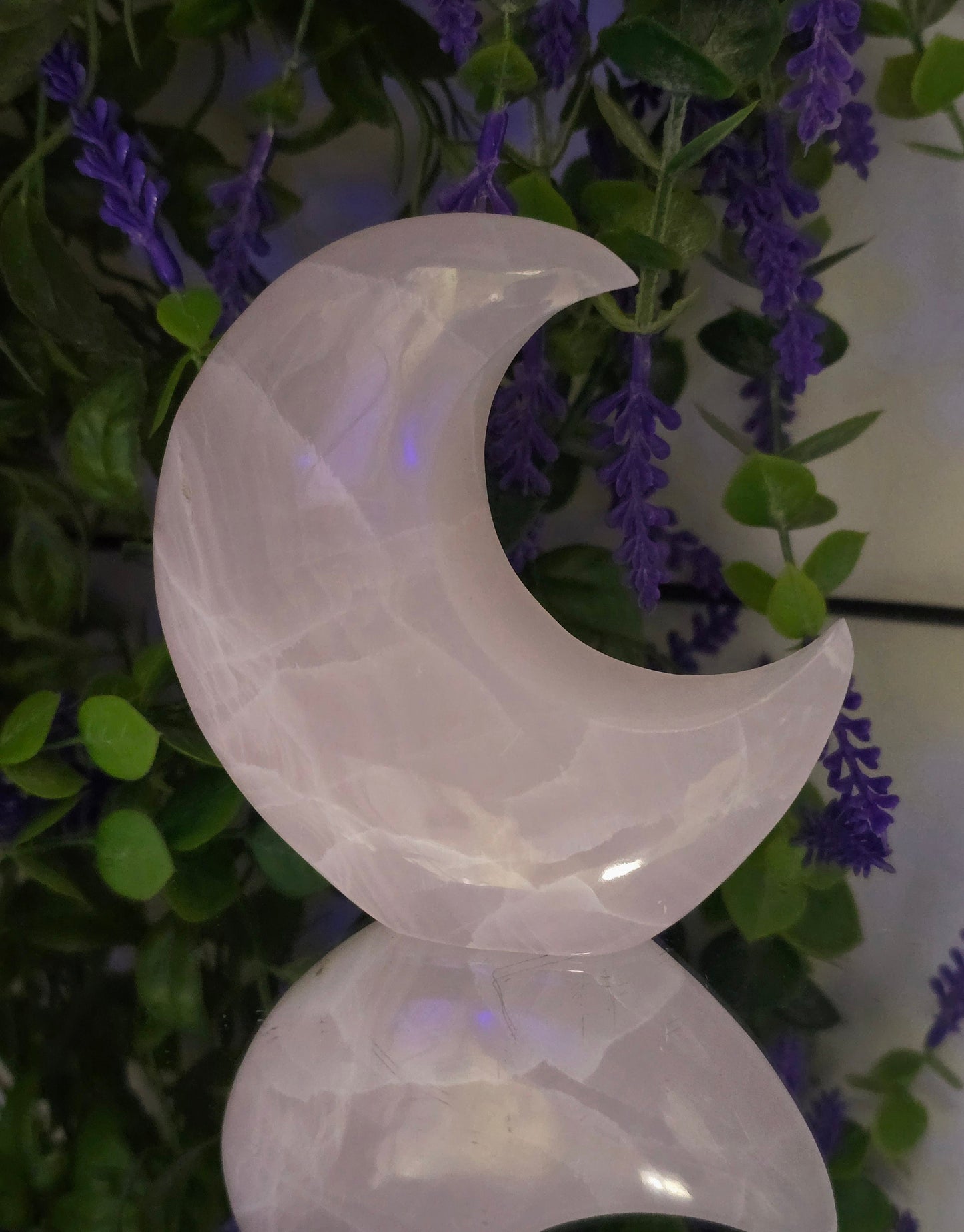 Mangano Calcite Crescent Moon Carving (Stone of Unconditional Love & Emotional Healing) Crystal Wellness