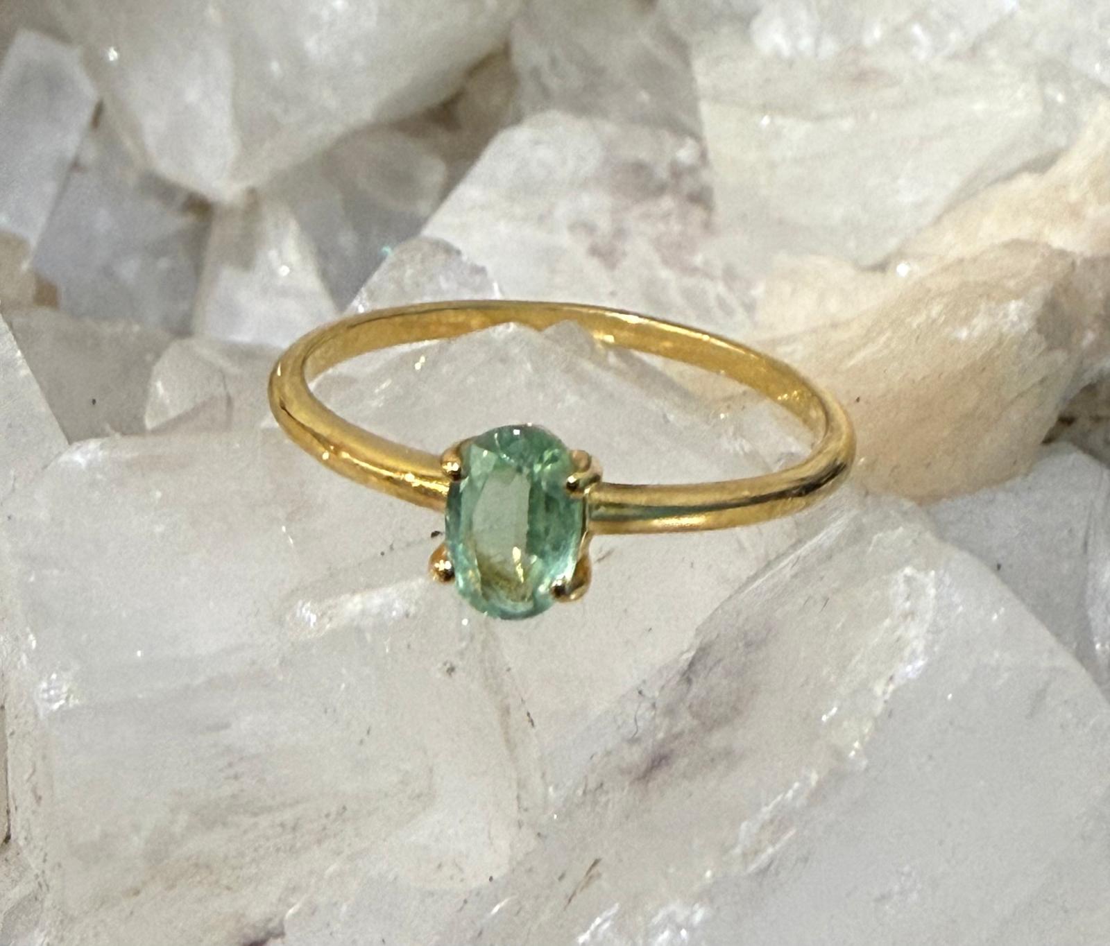 Green Kyanite Oval 18ct Gold Vermeil Ring Size 8 (Stone of Heart Alignment & Inner Growth) Crystal Wellness