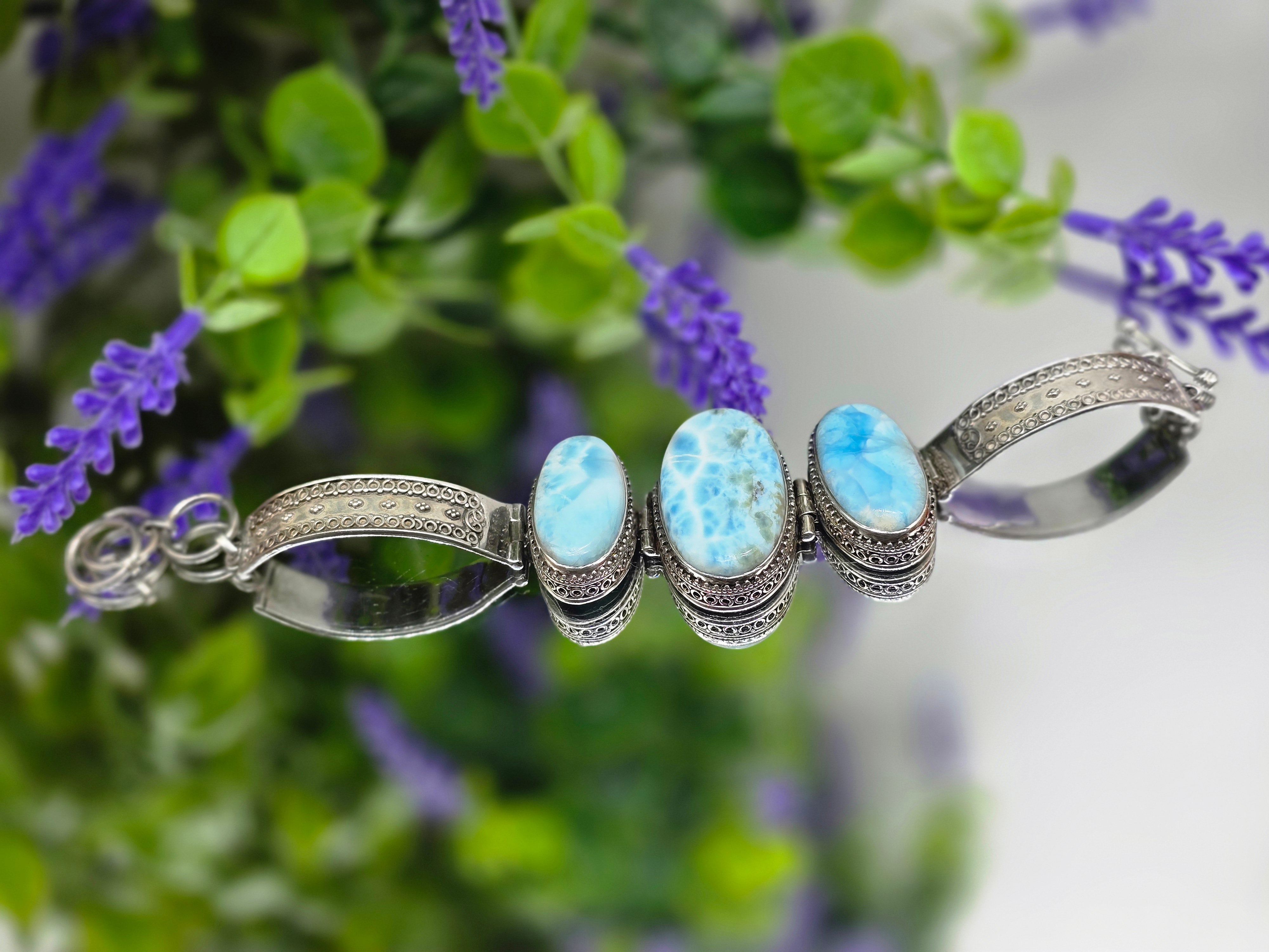 Larimar 925 Sterling Silver Bracelet – Stone of Peace & Calm Crystal Wellness