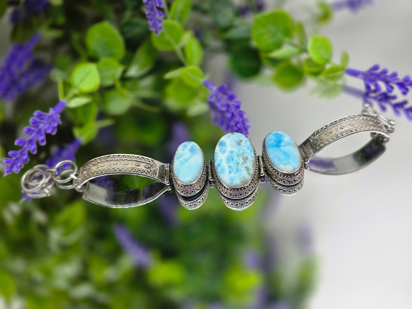 Larimar 925 Sterling Silver Bracelet – Stone of Peace & Calm Crystal Wellness
