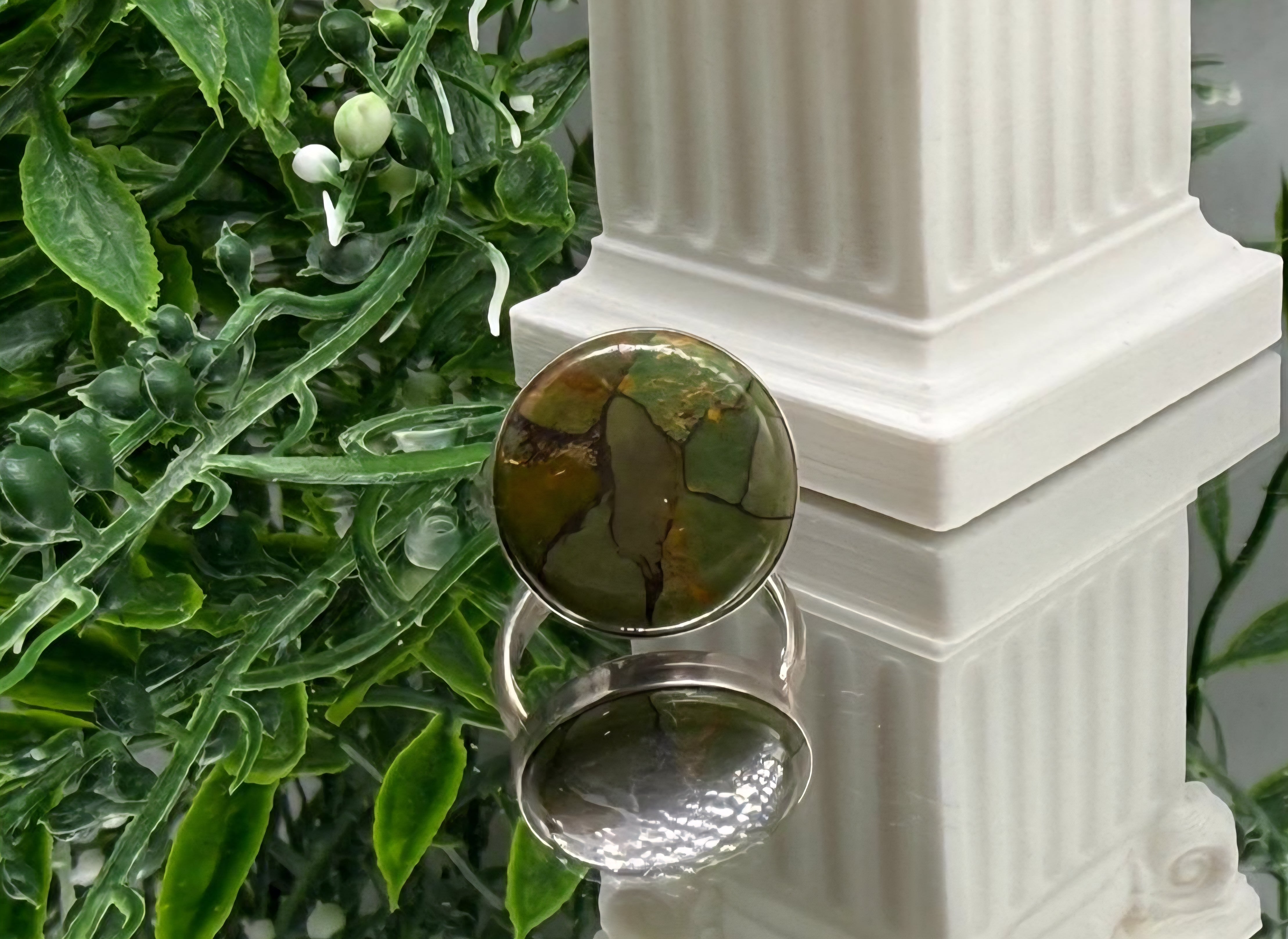 Green Copper Turquoise Healing Ring – 925 Silver (Size 6.5) Crystal Wellness