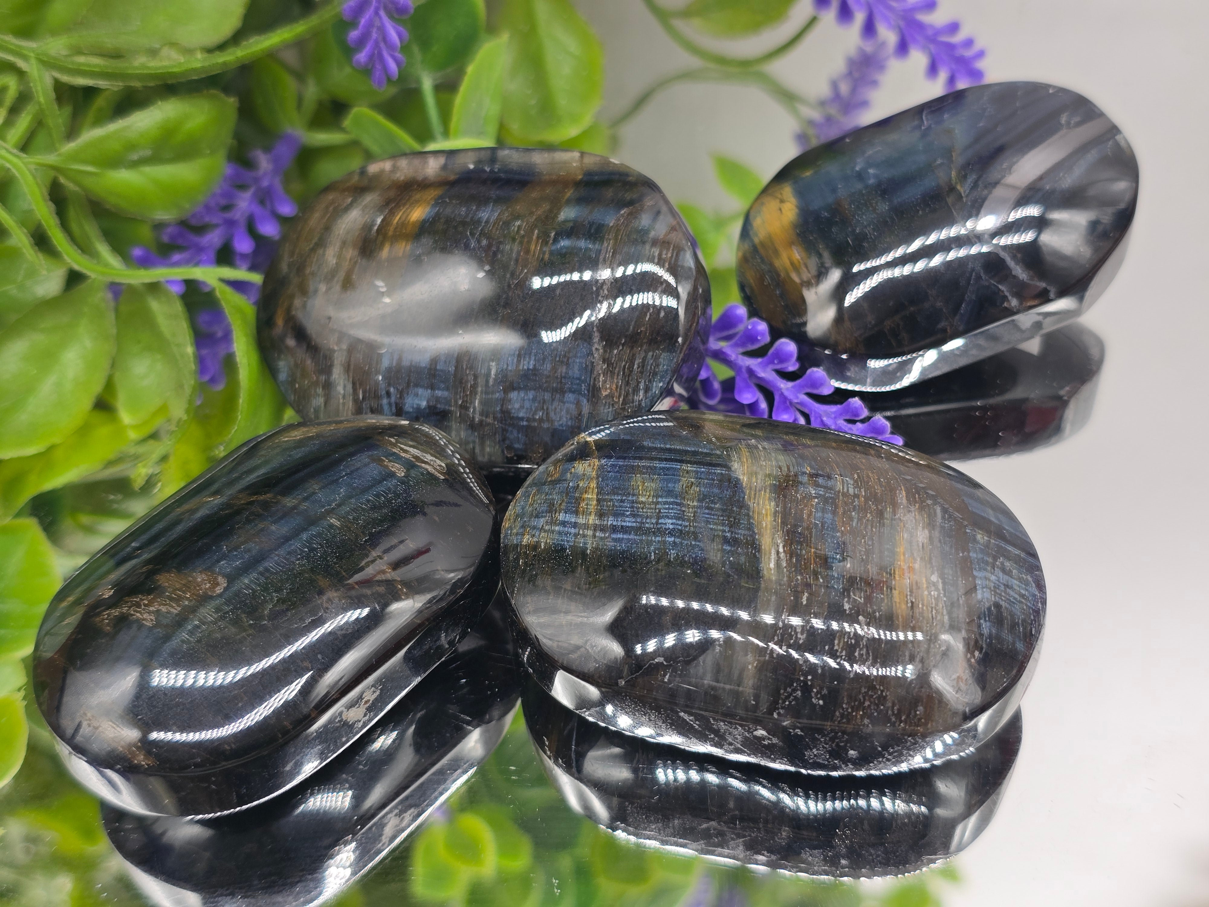 Blue Tiger’s Eye Palm Stone — Stone of Focus, Confidence & Inner Strength Crystal Wellness