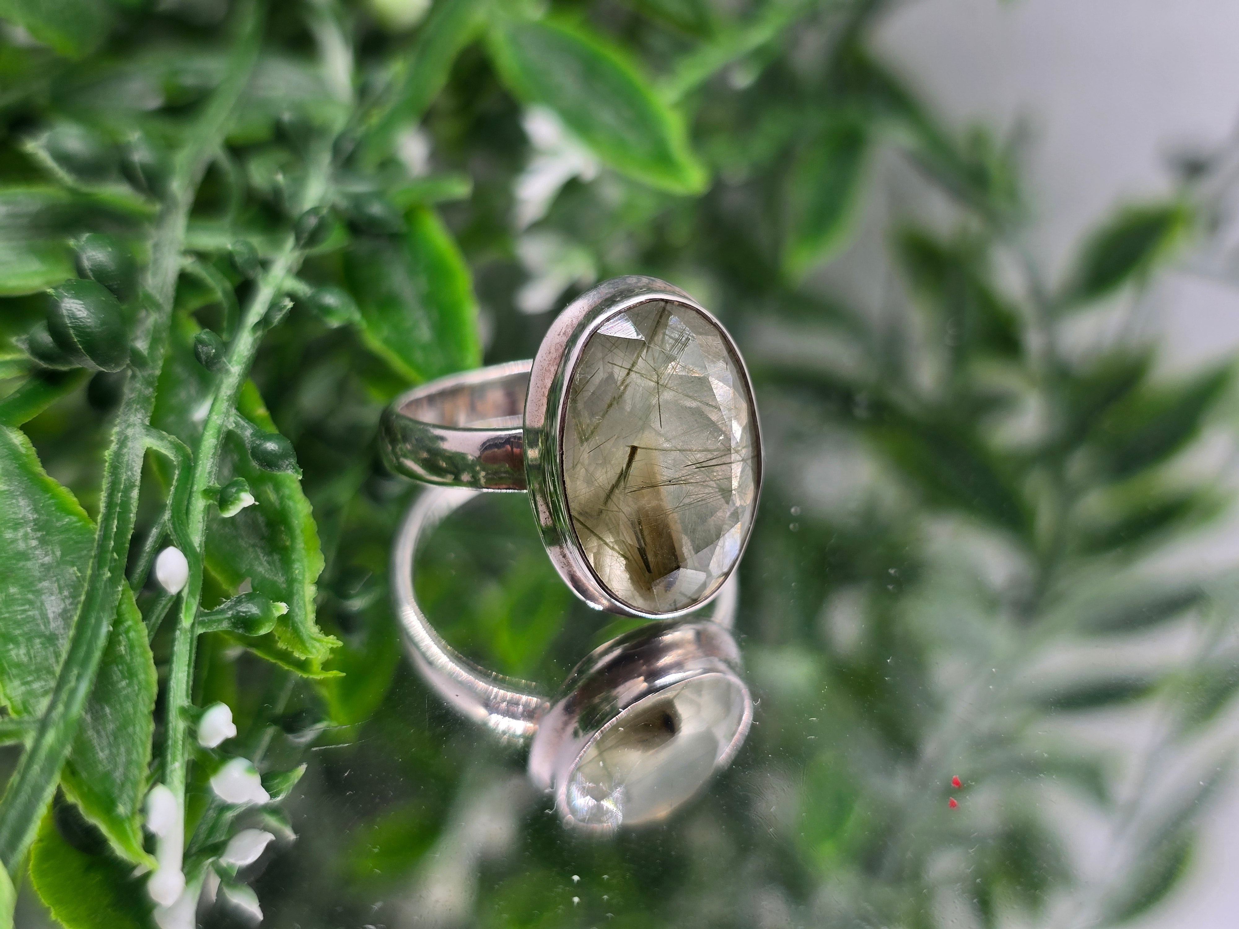 💚 Green Phantom Rutile in Quartz 925 Sterling Silver Ring – Size 8.5 | Stone of Spiritual Growth, Healing & Manifestation Crystal Wellness