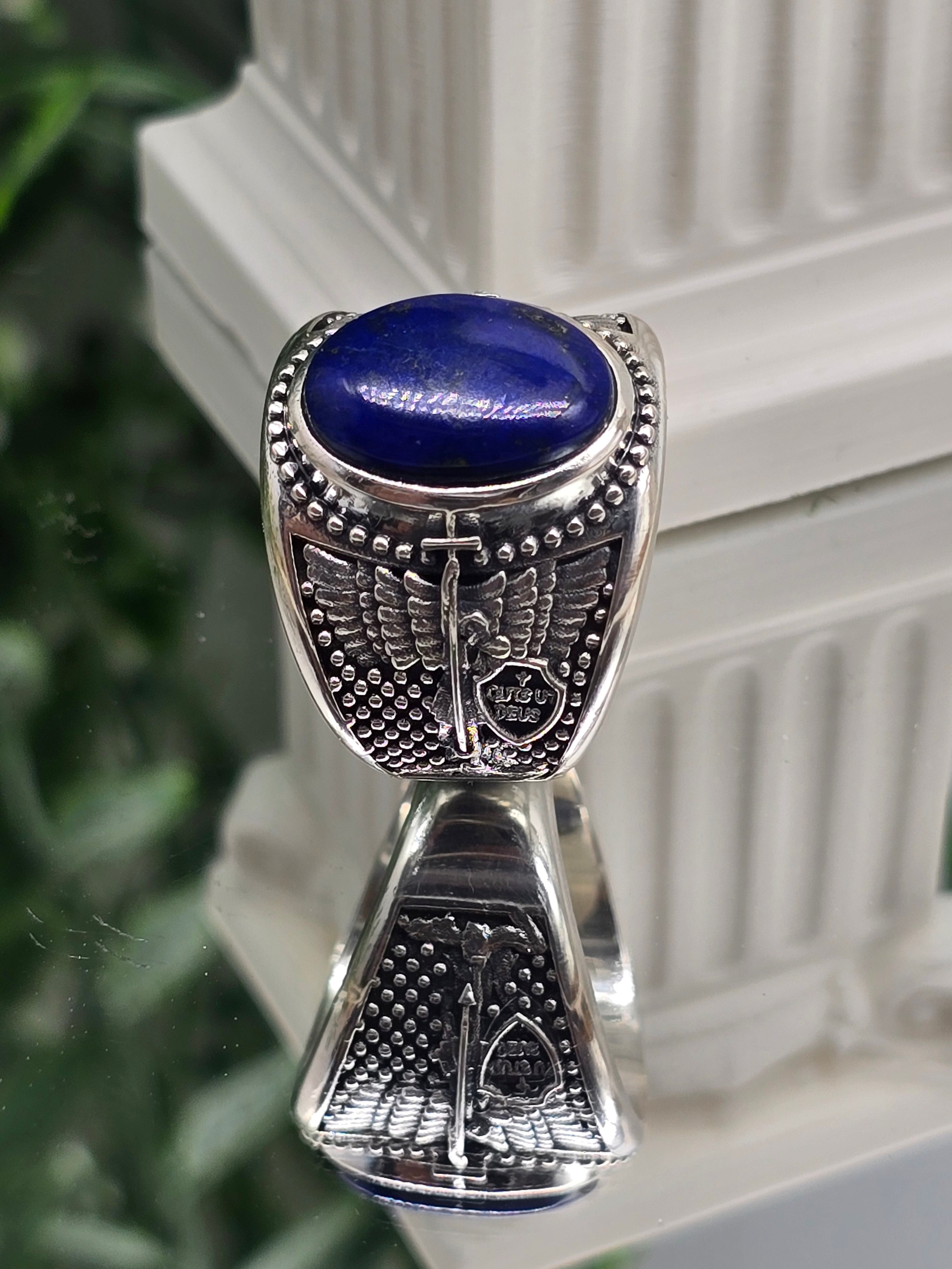 Luxury High-Grade Lapis Lazuli Archangel Michael Protection Ring – 925 Sterling Silver | Divine Shield, Truth & Spiritual Authority Crystal Wellness