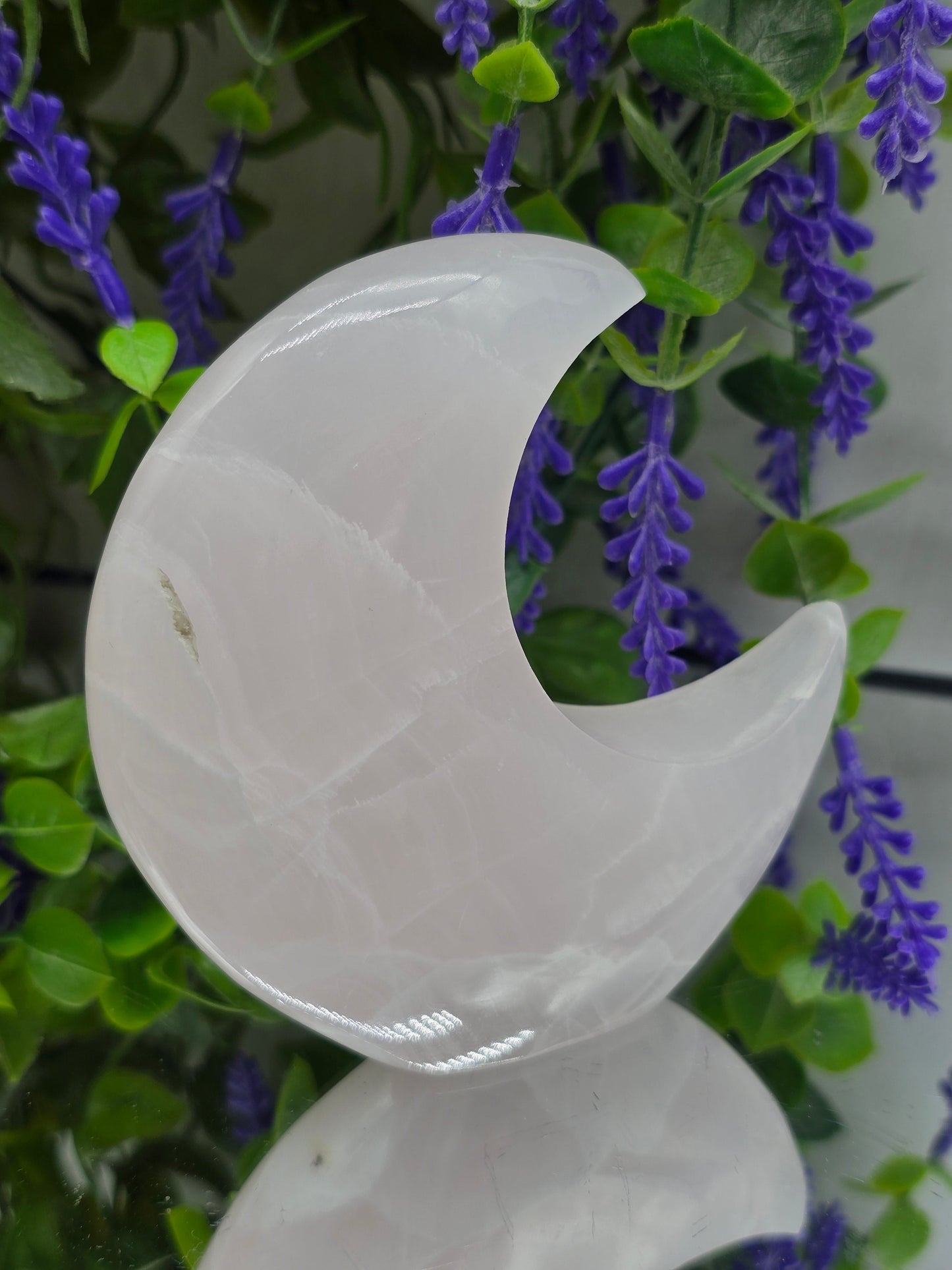 Mangano Calcite Crescent Moon Carving (Stone of Unconditional Love & Emotional Healing) Crystal Wellness