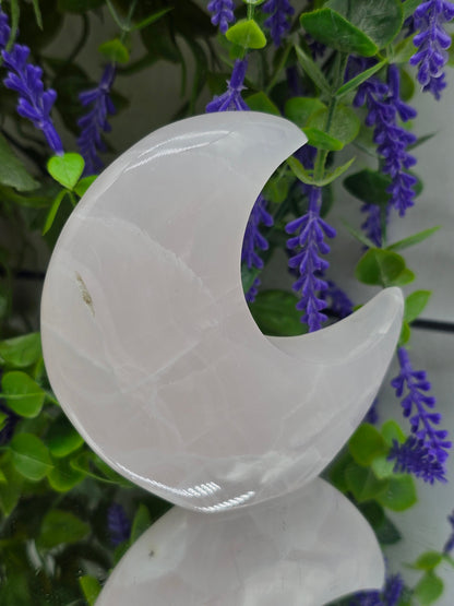 Mangano Calcite Crescent Moon Carving (Stone of Unconditional Love & Emotional Healing) Crystal Wellness