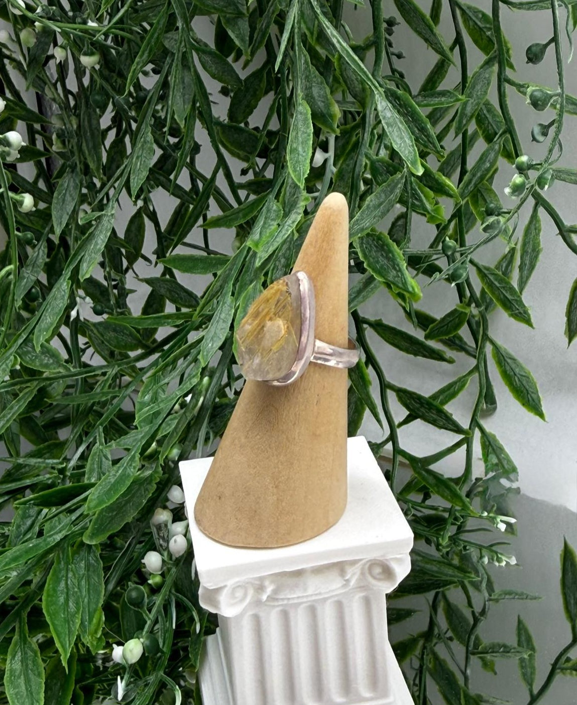 Golden Rutilated Quartz Raw 925 Sterling Silver Ring Size 6.5 (Stone of Manifestation & Amplified Energy) Crystal Wellness