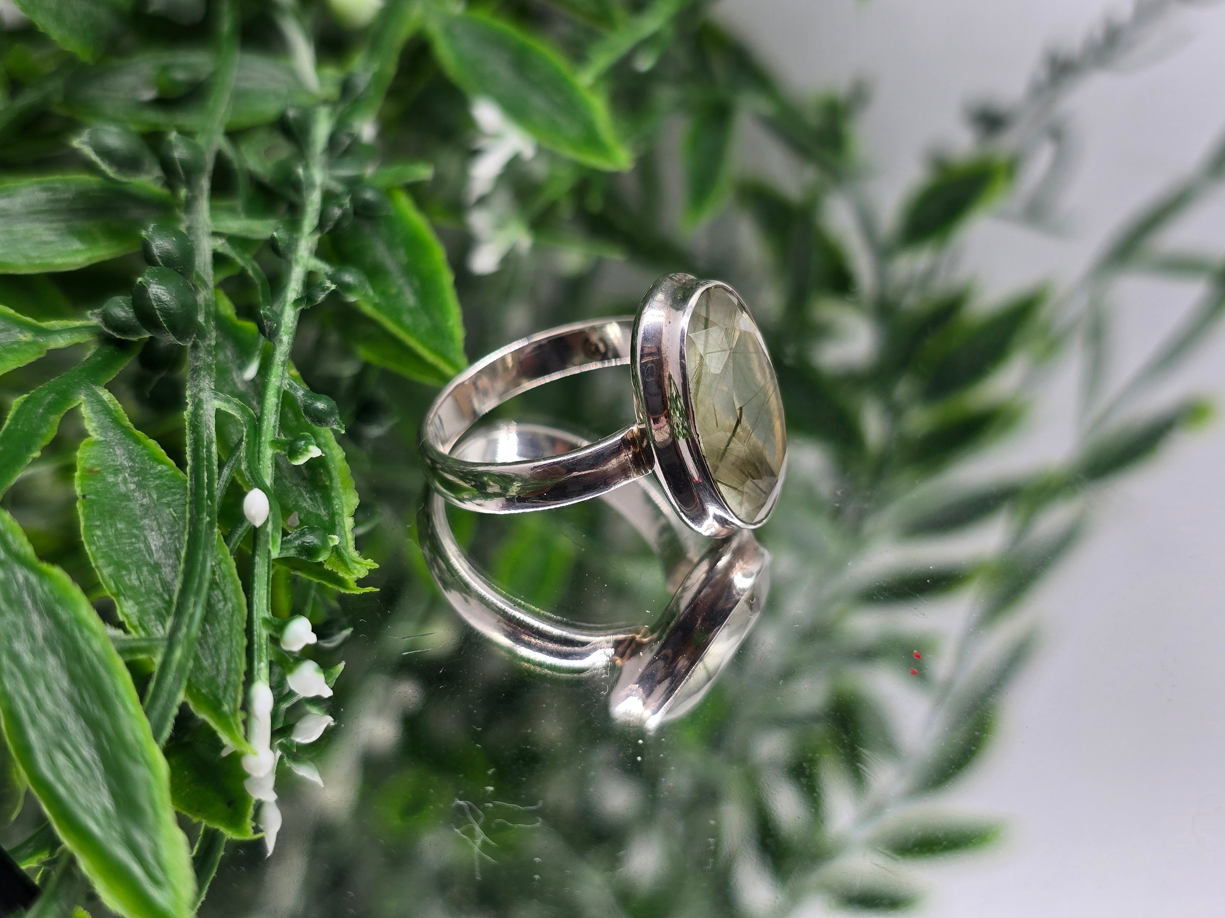💚 Green Phantom Rutile in Quartz 925 Sterling Silver Ring – Size 8.5 | Stone of Spiritual Growth, Healing & Manifestation Crystal Wellness