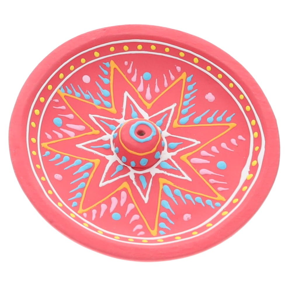 Clay Incense Holder – Round Natural Painted 13cm Crystal Wellness