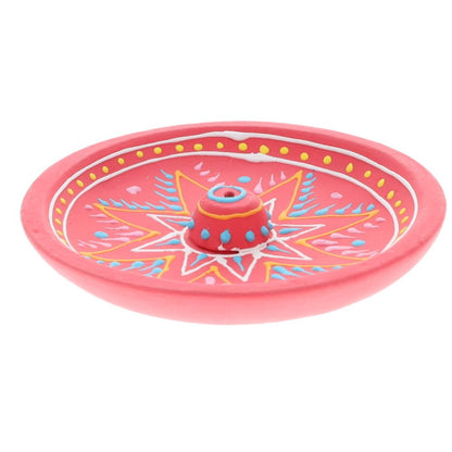 Clay Incense Holder – Round Natural Painted 13cm Crystal Wellness