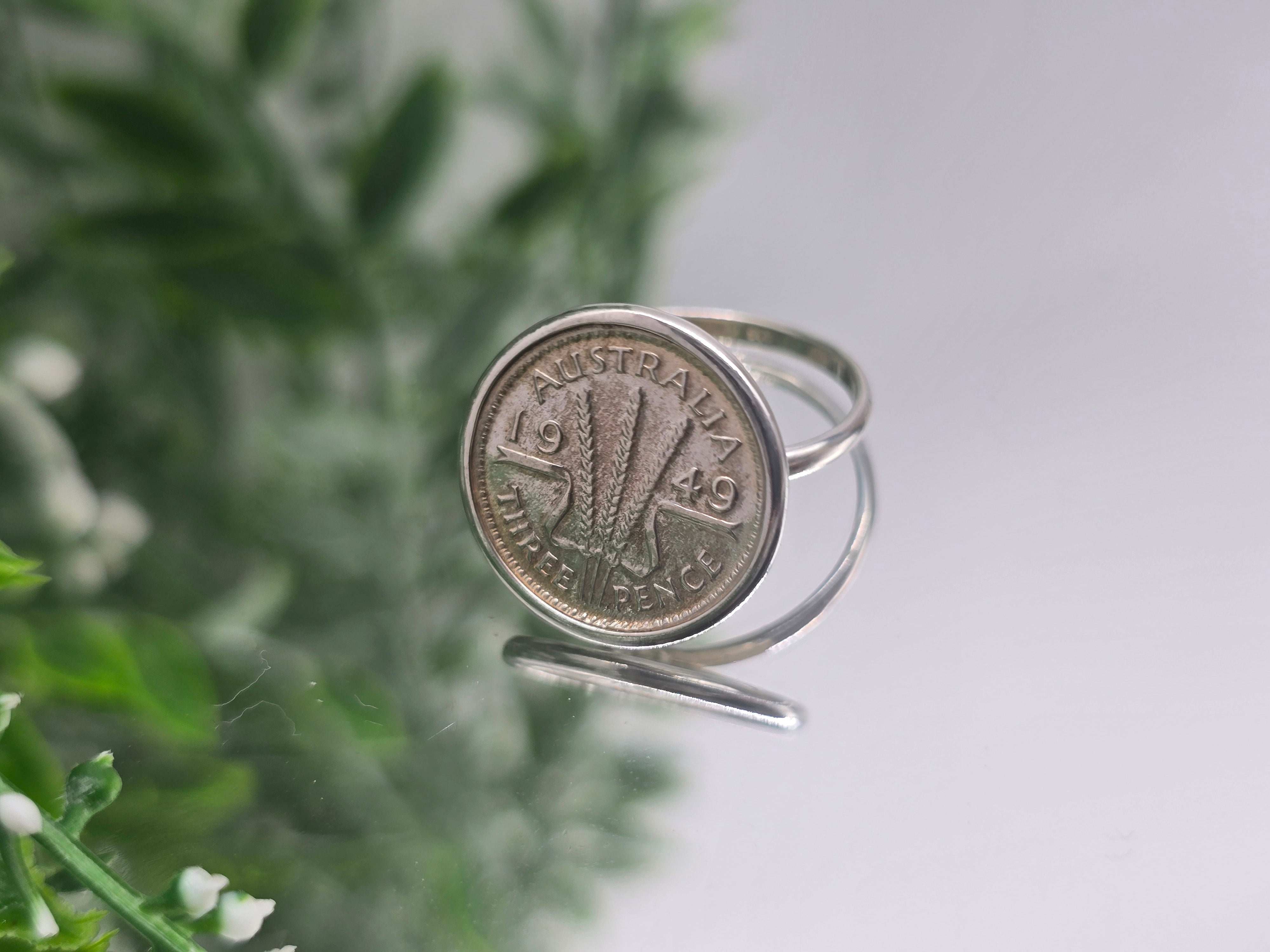 Australian Three Pence 1949 Silver Ring – Size 7 Crystal Wellness