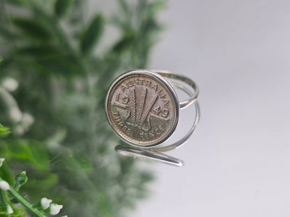 Australian Three Pence 1949 Silver Ring – Size 7 Crystal Wellness