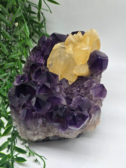 Yellow Calcite & Amethyst Crystal Fusion – Rare 3.5kg Collector’s Gem Crystal Wellness