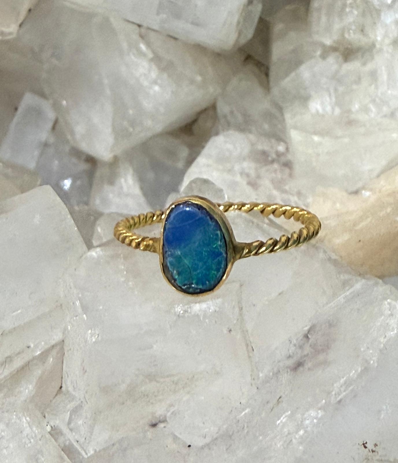Australian Opal Twisted Band Ring in 22ct Gold  (Stone of Inspiration & Emotional Illumination)
Size 6.75 | 1.18 Carat Crystal Wellness