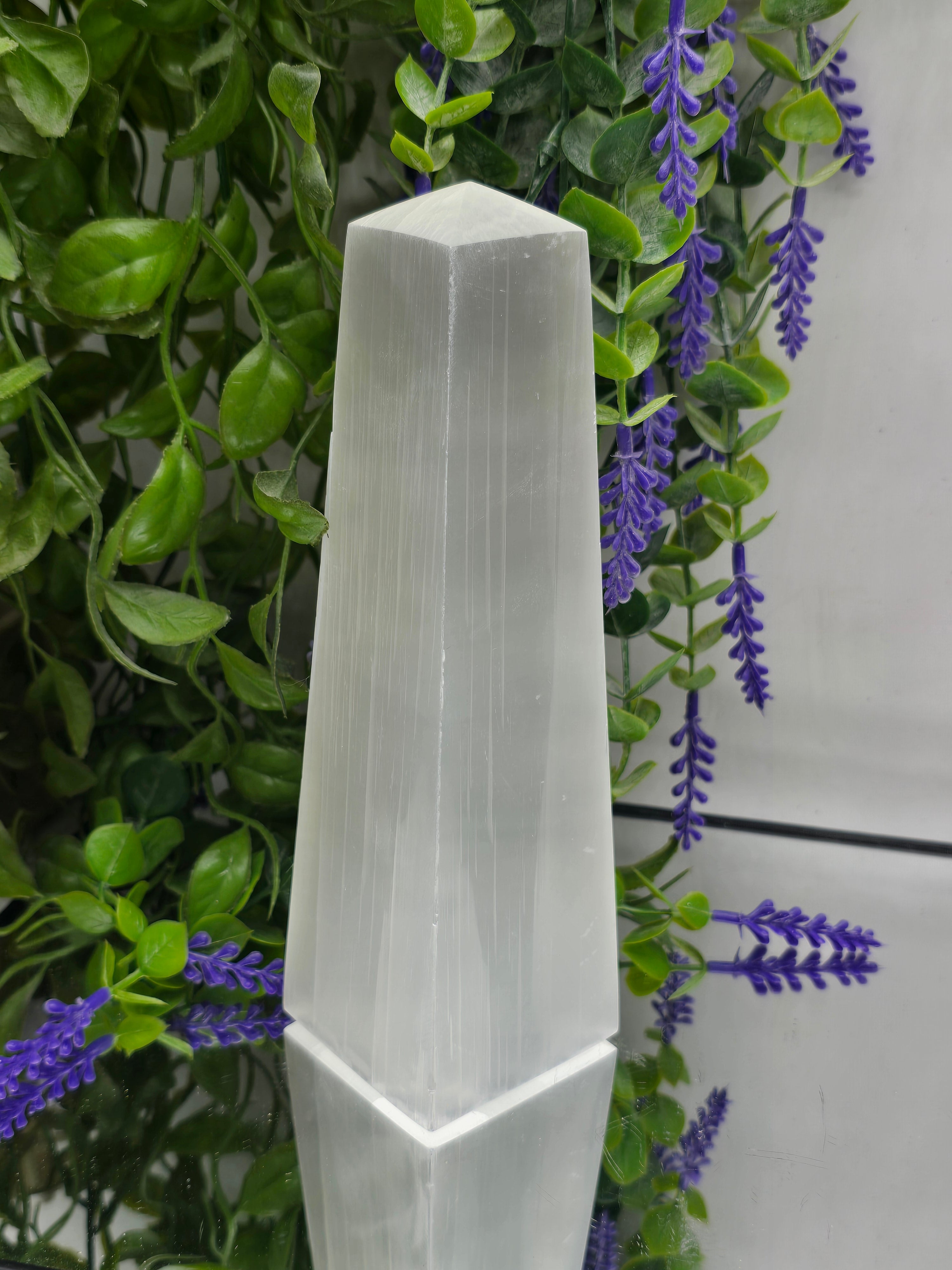 Moroccan Selenite Obelisk Tower – 20 × 6 × 6cm (Stone of Purification & Divine Light) Crystal Wellness