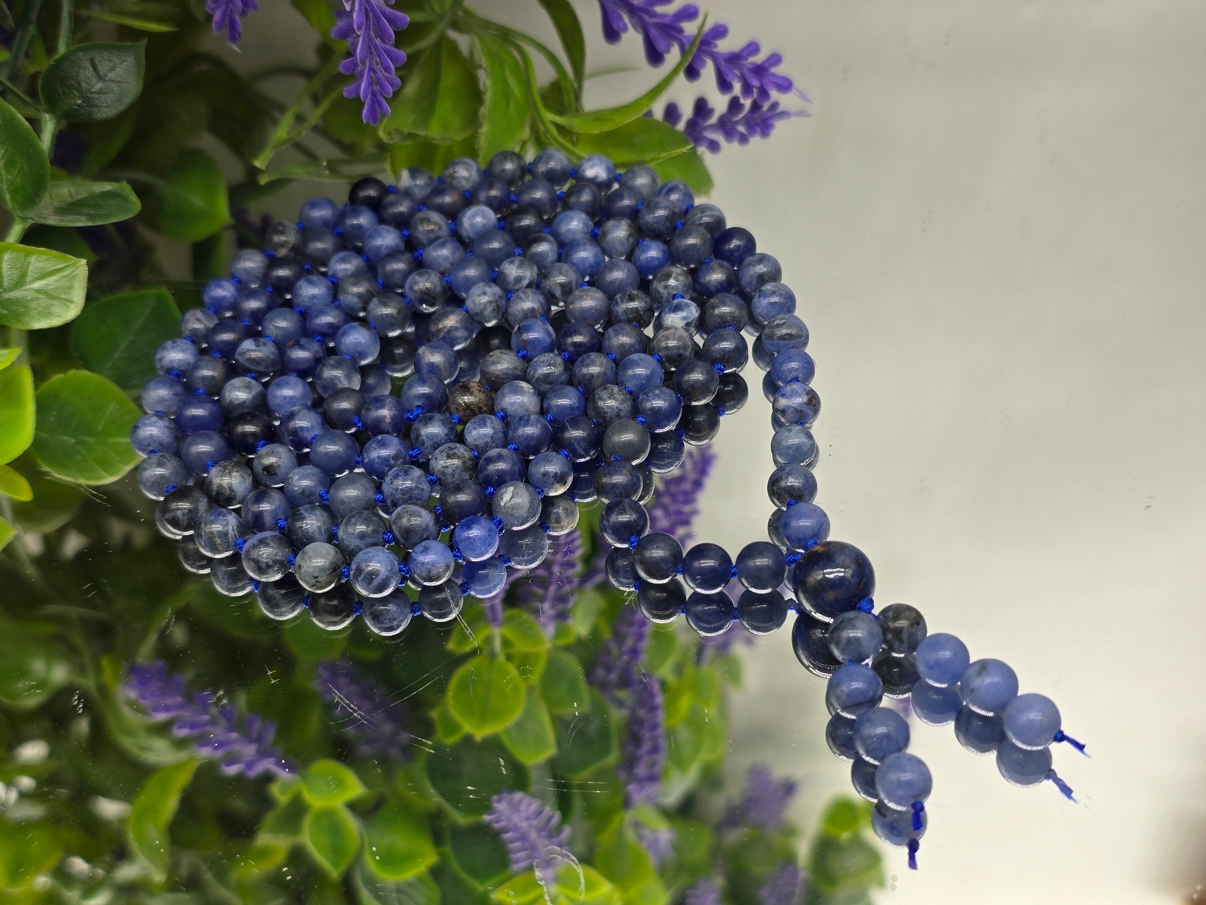 Handcrafted Natural 6mm Knotted Sodalite 108 Mala Beads – Stone of Wisdom, Truth & Spiritual Insight Crystal Wellness