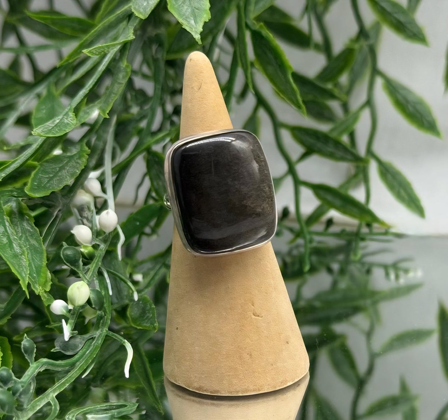 Gold Sheen Obsidian Manifestation Ring – 925 Silver (Size 6) Crystal Wellness