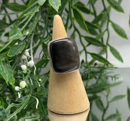 Gold Sheen Obsidian Manifestation Ring – 925 Silver (Size 6) Crystal Wellness
